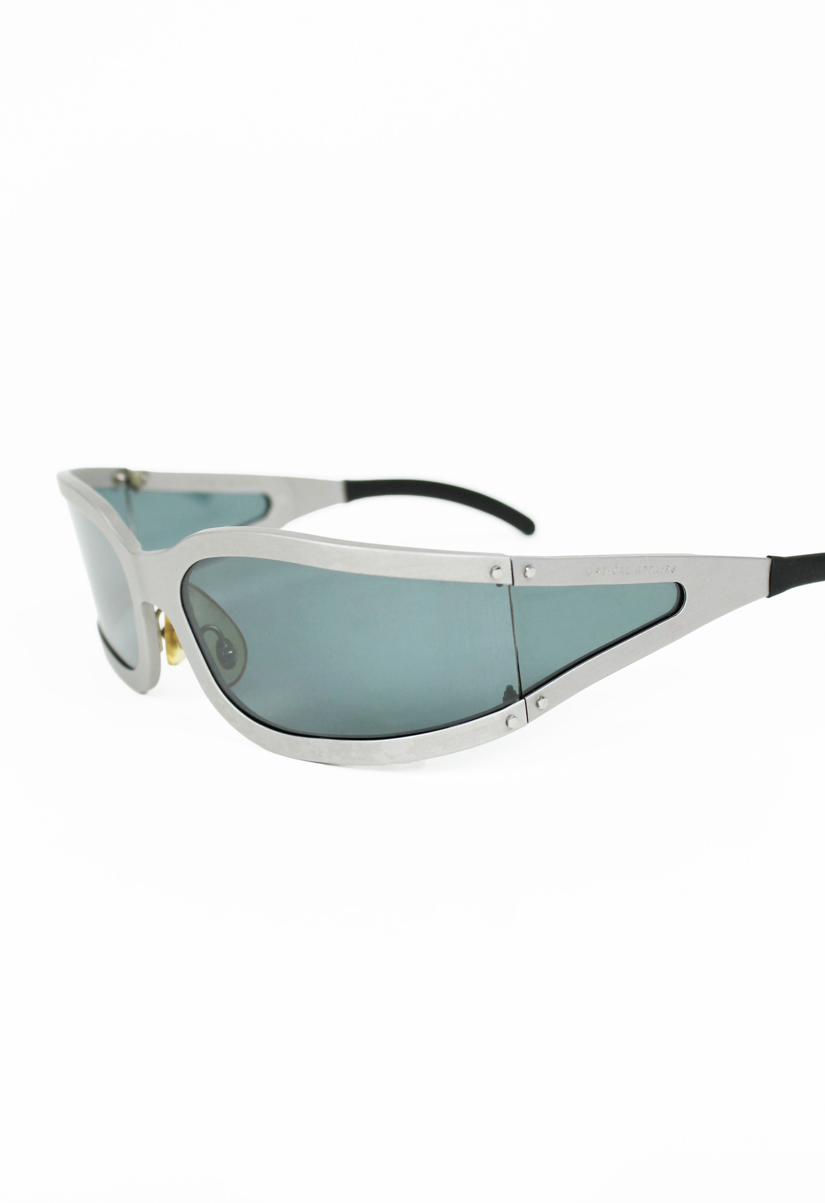 OPTICAL AFFAIRS X CHRISTIAN ROTH 1990'S BRUSHED SILVER EXTENDED LENS SUNGLASSES
