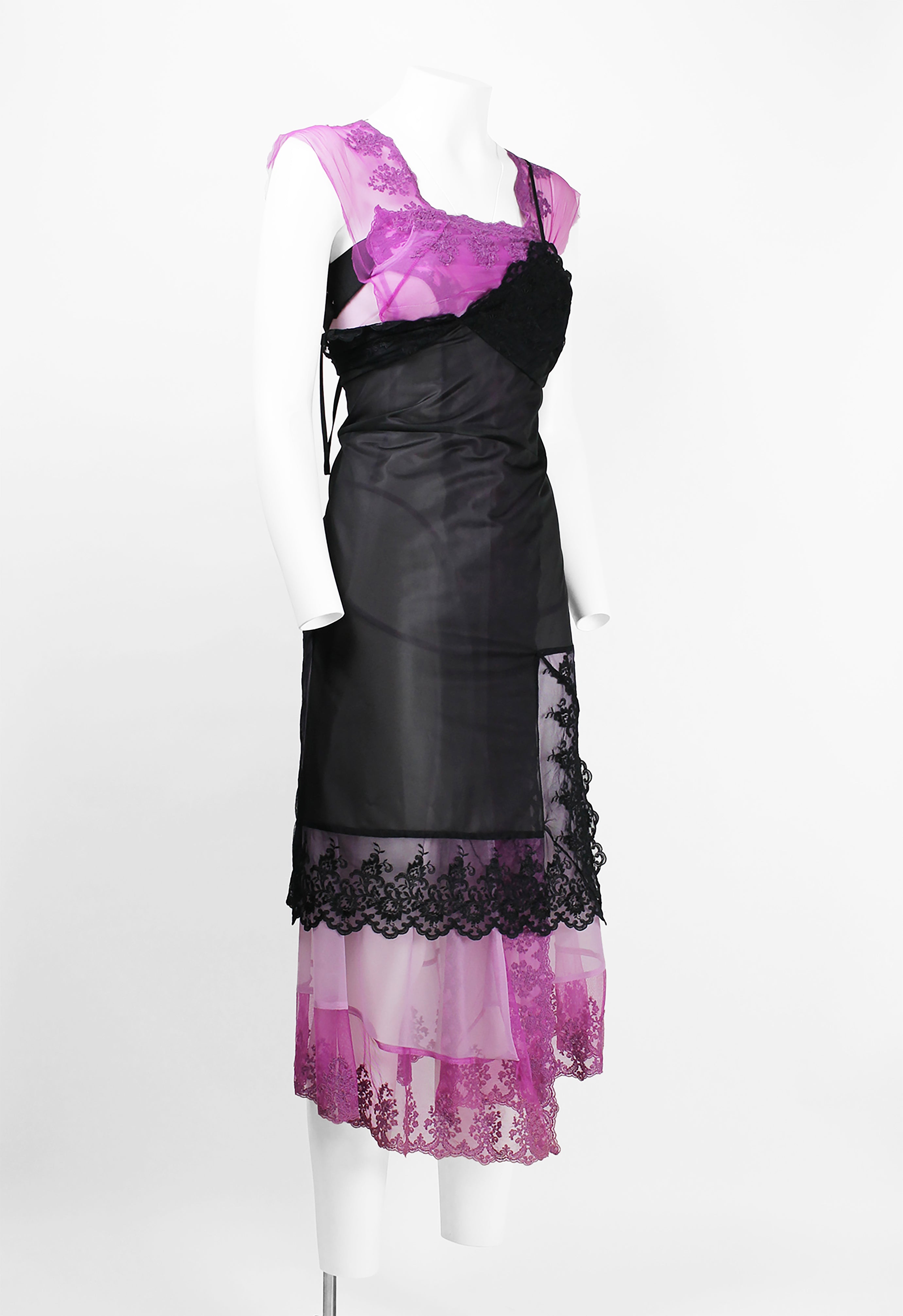 COMME DES GARCONS FW 2001 SHEER LAYERED LACE SLIP DRESS