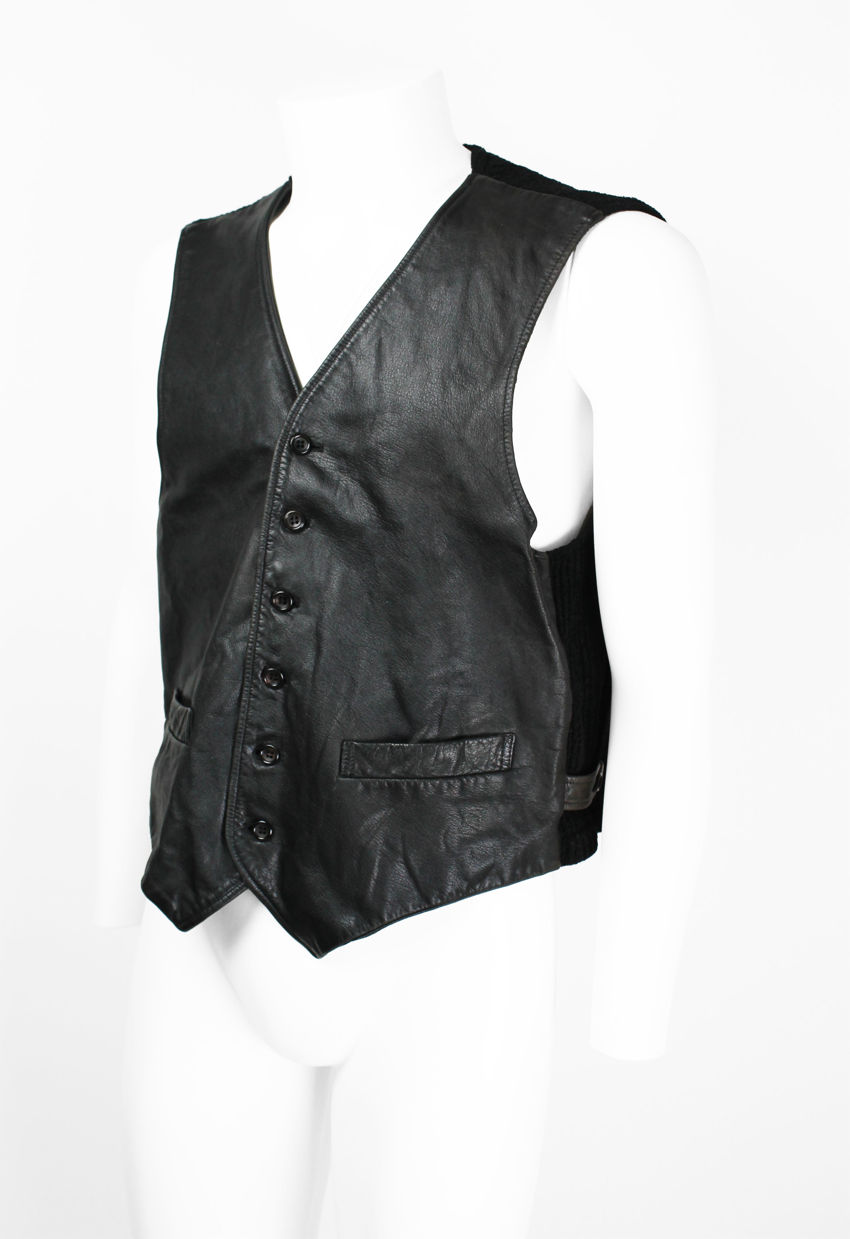 COMME DES GARCONS HOMME 1990'S LEATHER AND KNIT WAISTCOAT