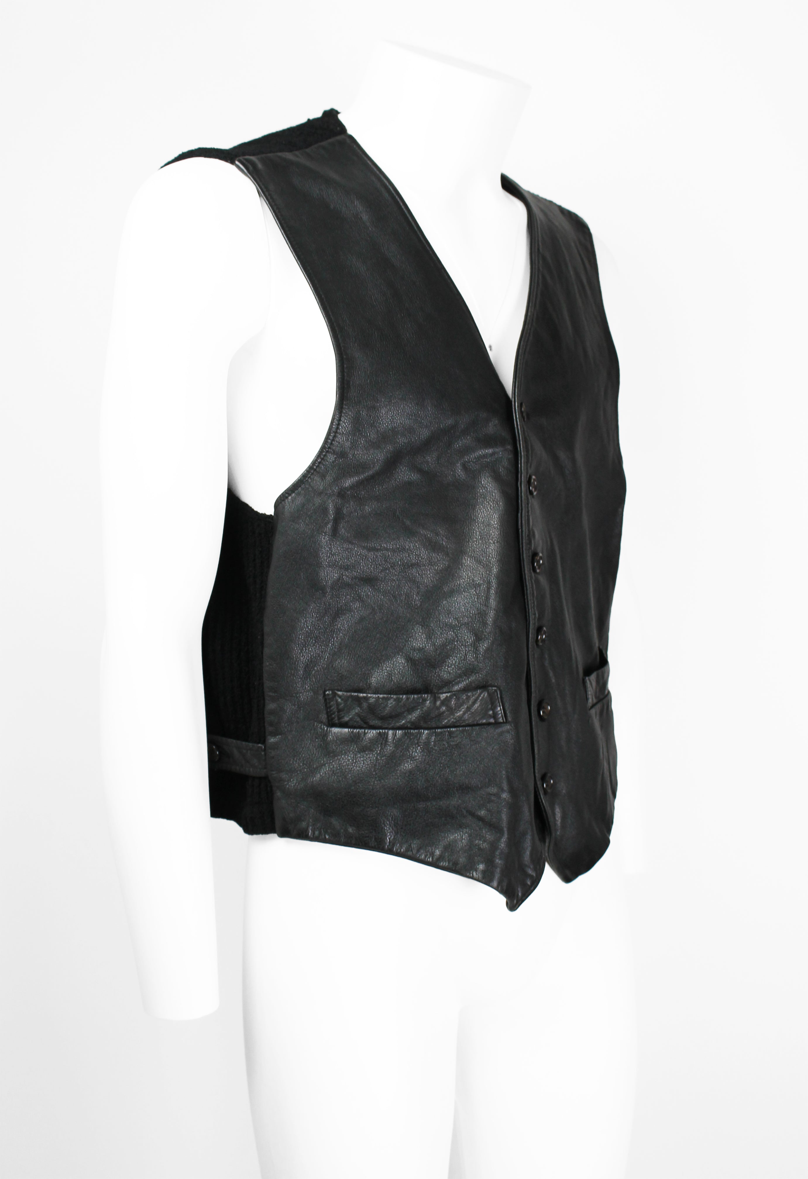 COMME DES GARCONS HOMME 1990'S LEATHER AND KNIT WAISTCOAT