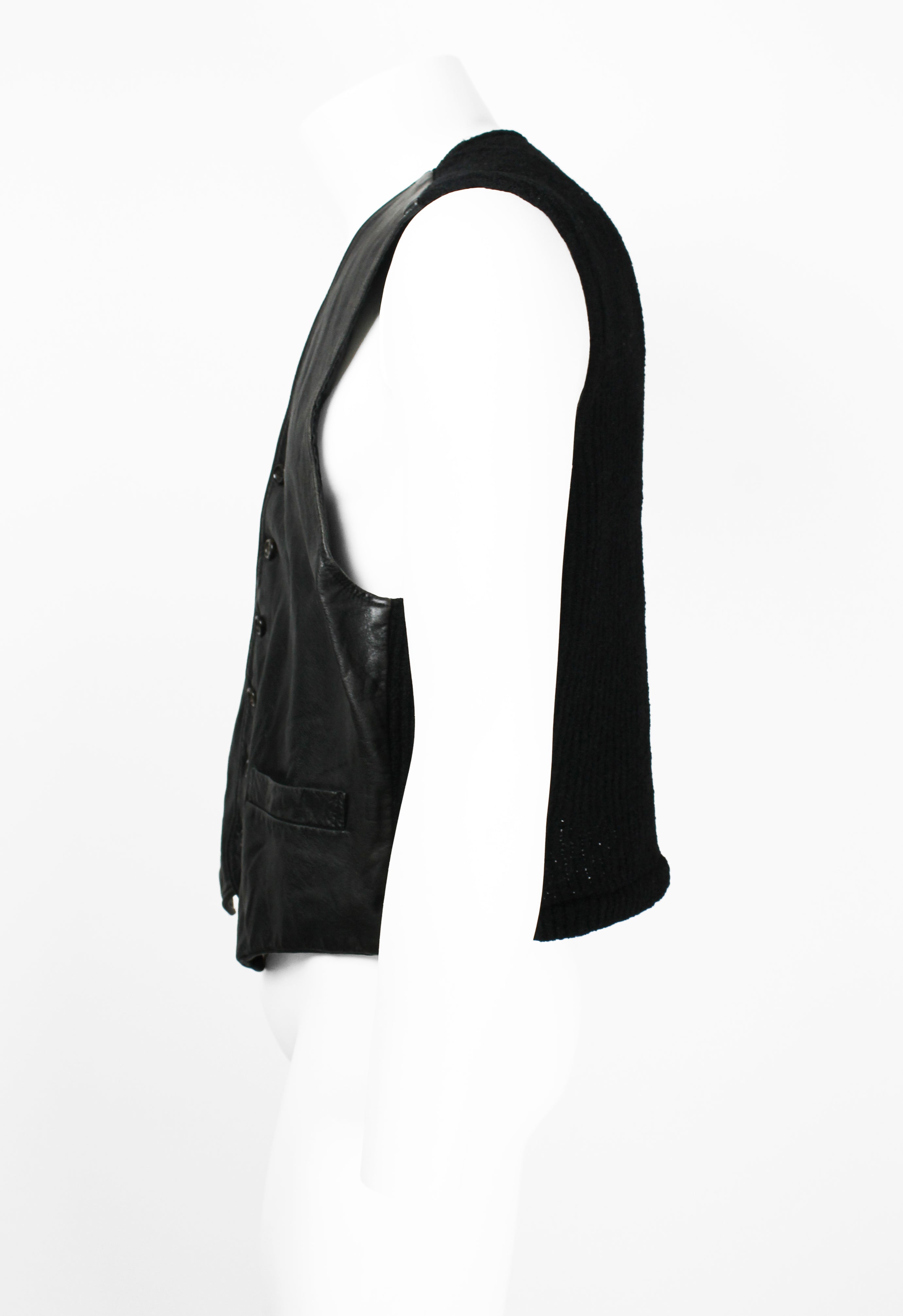 COMME DES GARCONS HOMME 1990'S LEATHER AND KNIT WAISTCOAT