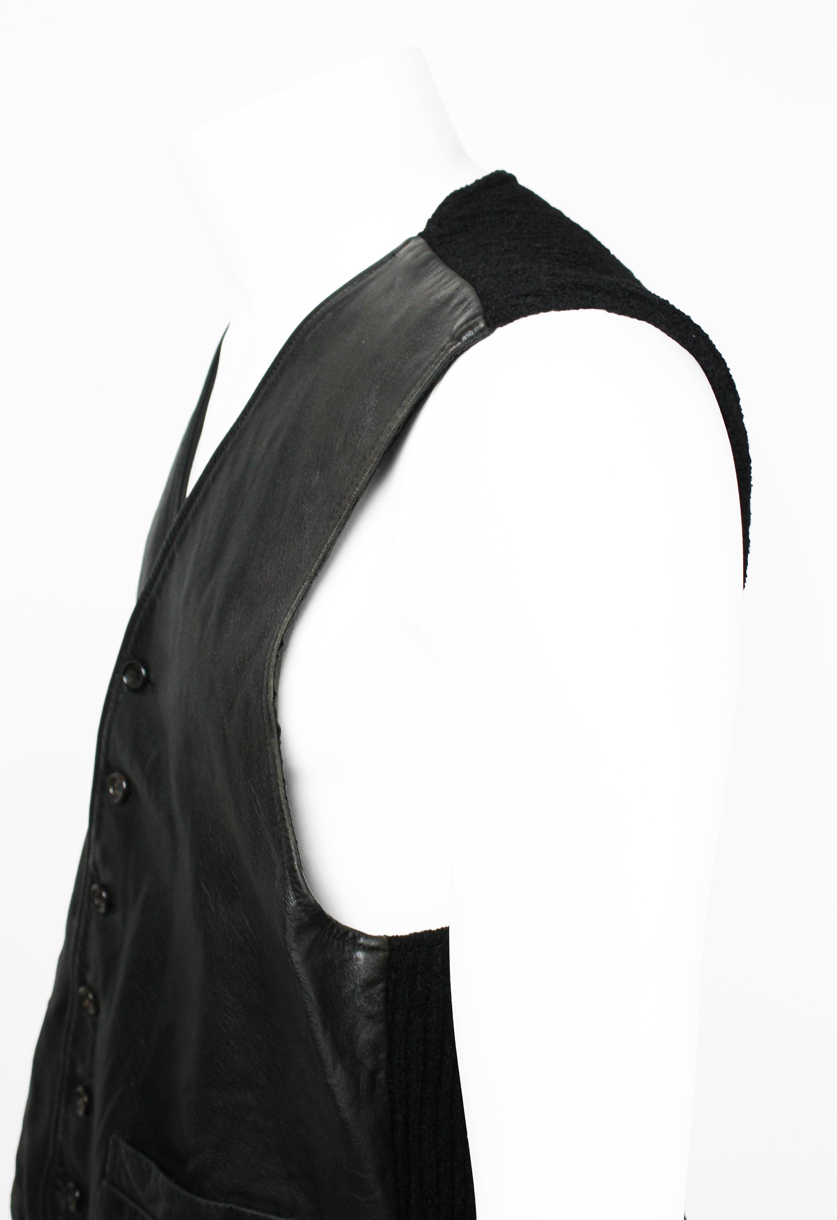 COMME DES GARCONS HOMME 1990'S LEATHER AND KNIT WAISTCOAT