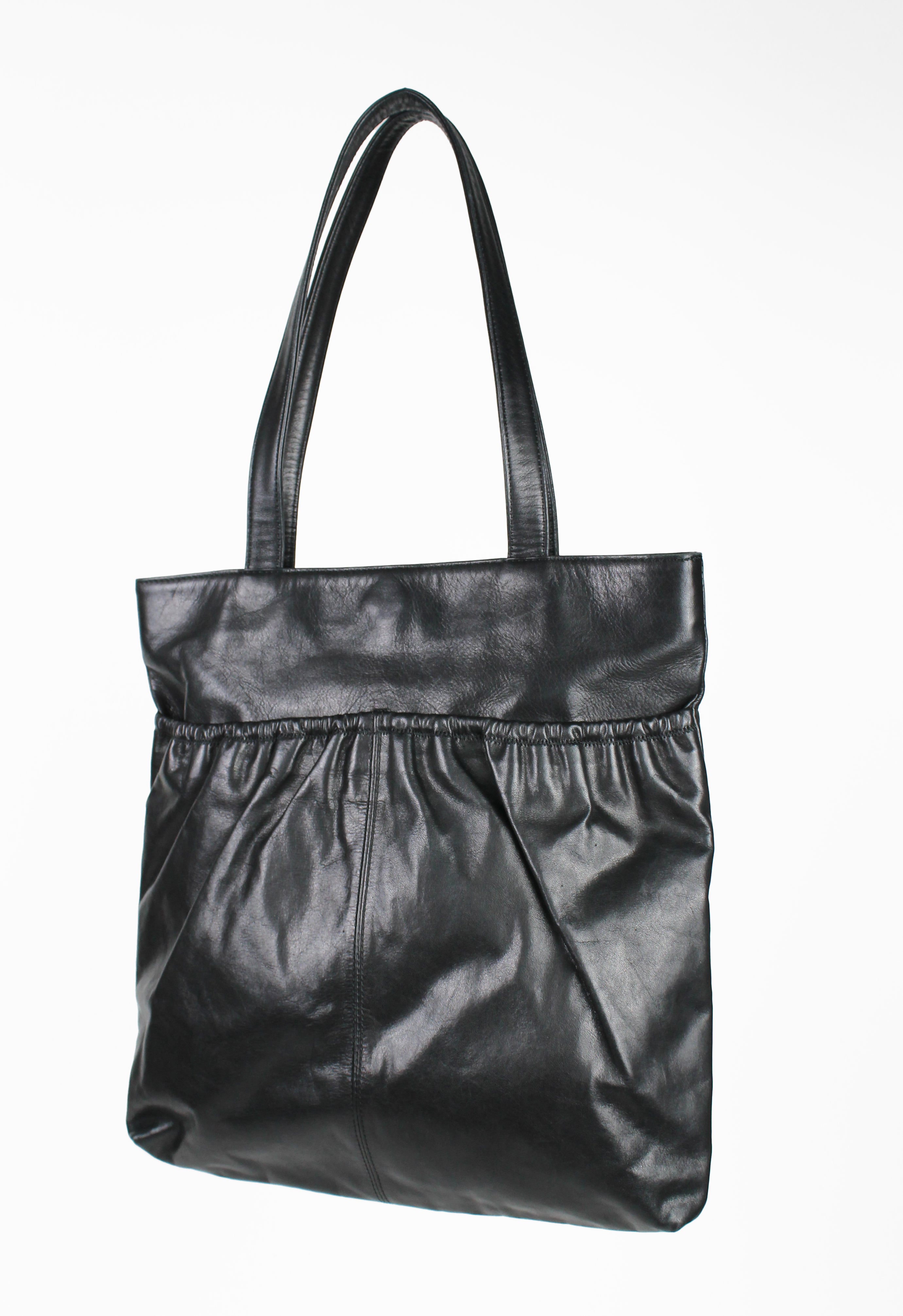 DRIES VAN NOTEN LEATHER RUCHED TOTE BAG