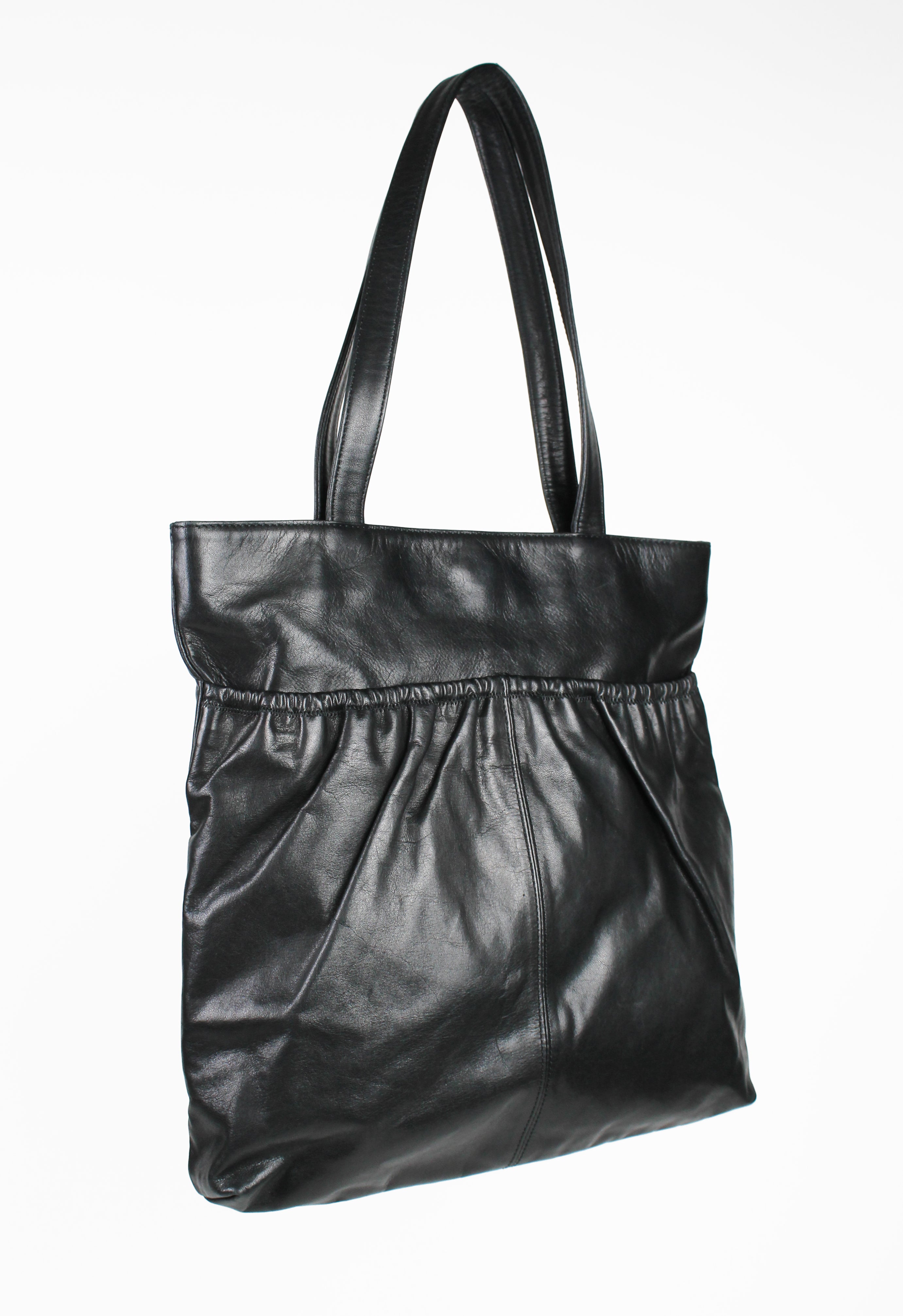 DRIES VAN NOTEN LEATHER RUCHED TOTE BAG