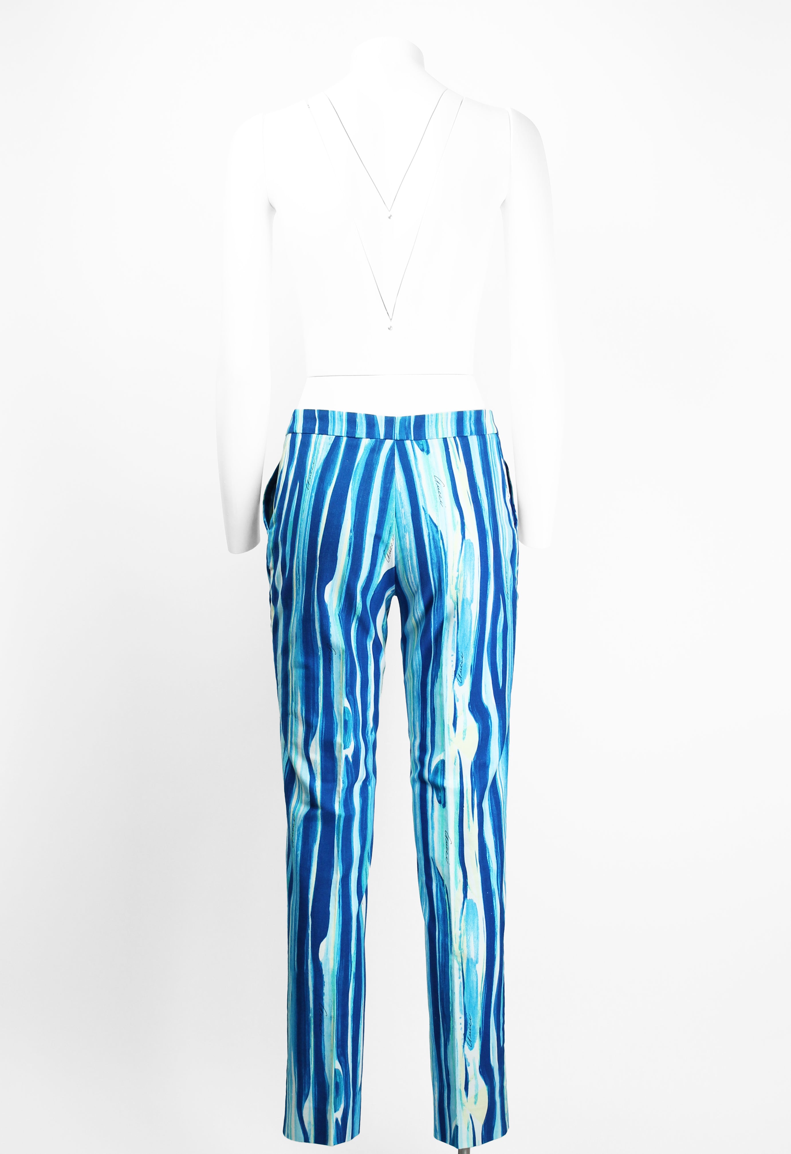 GUCCI TOM FORD SS 1996 BLUE PAINTED PRINT TROUSERS