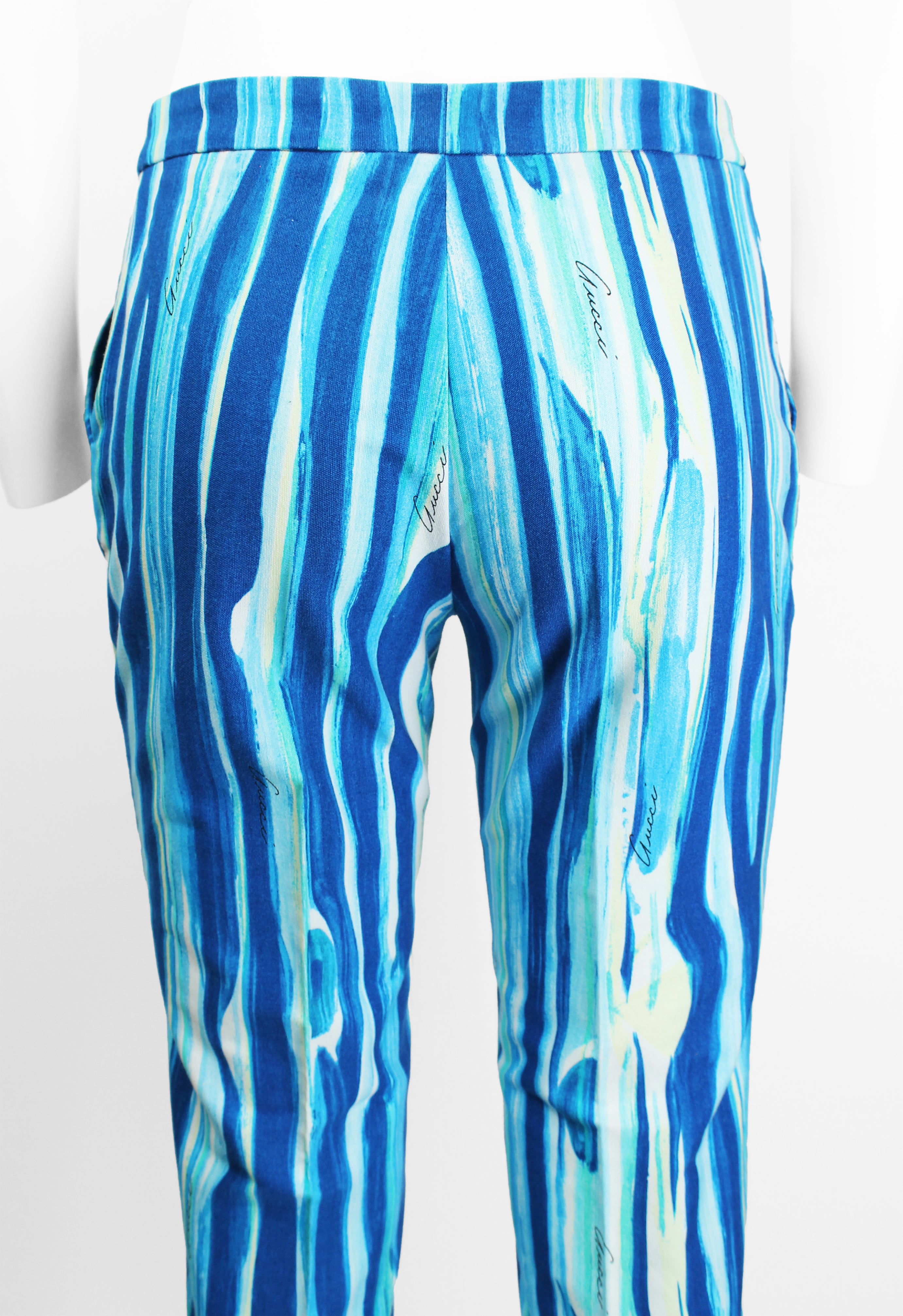 GUCCI TOM FORD SS 1996 BLUE PAINTED PRINT TROUSERS