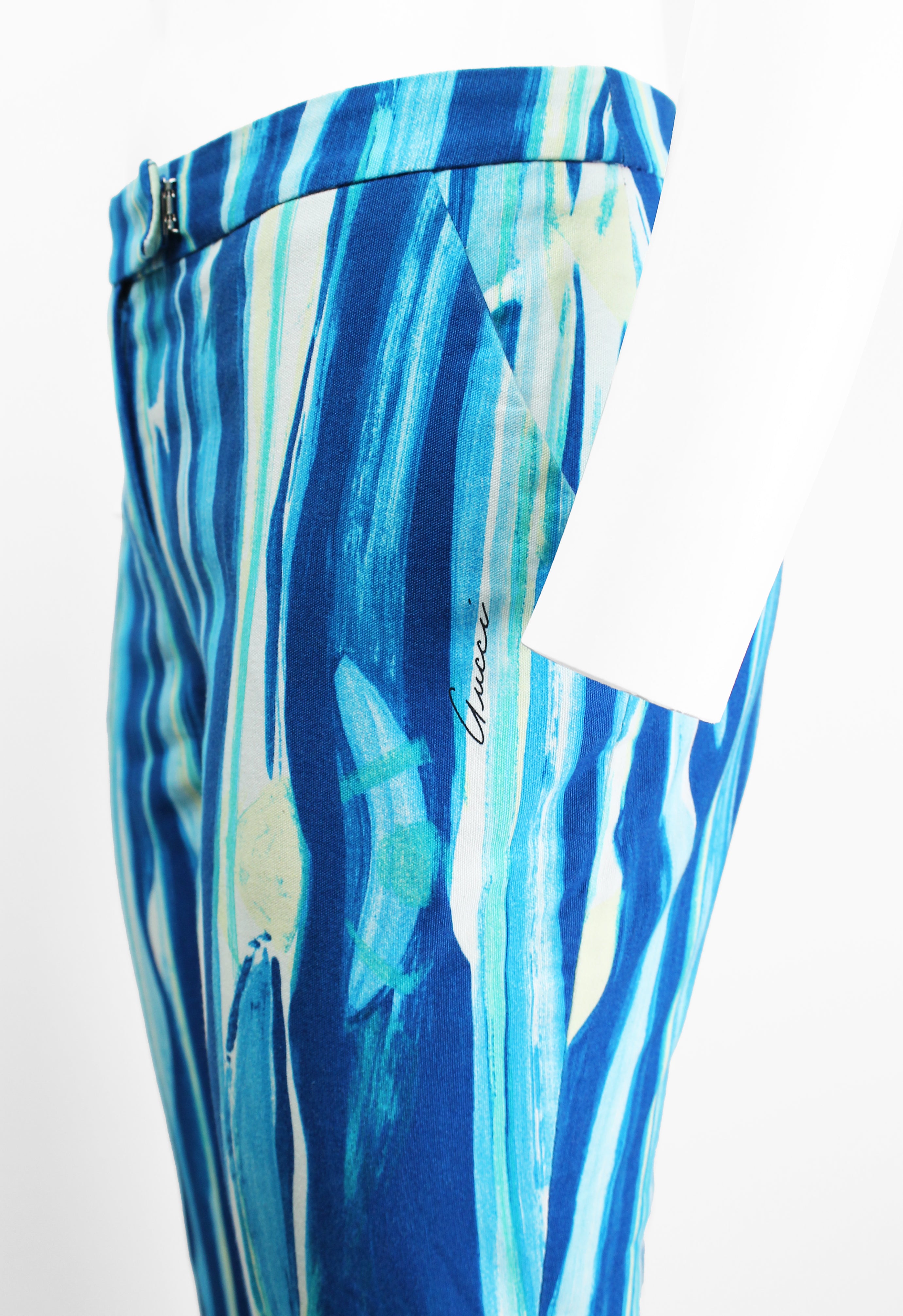 GUCCI TOM FORD SS 1996 BLUE PAINTED PRINT TROUSERS