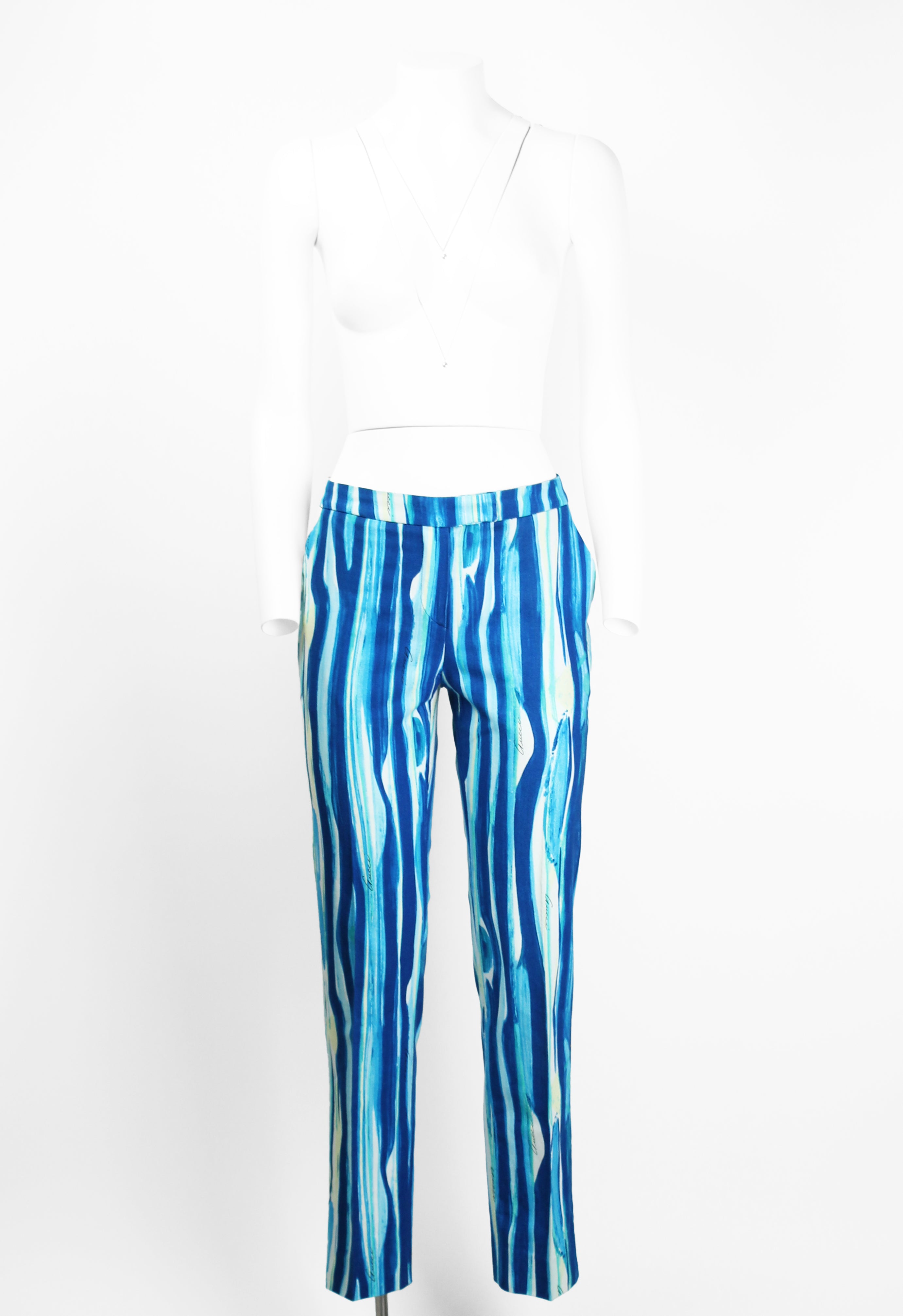 GUCCI TOM FORD SS 1996 BLUE PAINTED PRINT TROUSERS