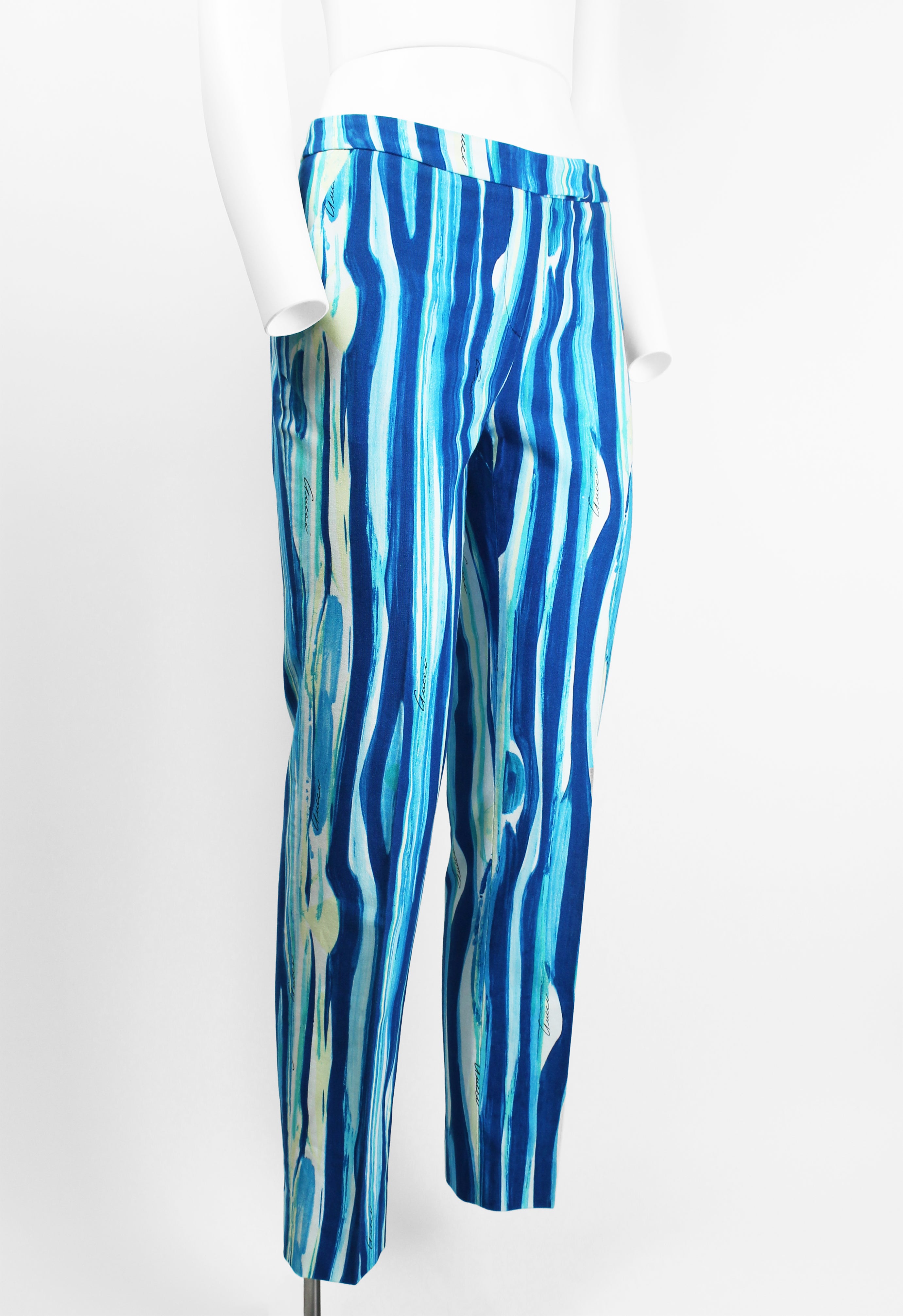 GUCCI TOM FORD SS 1996 BLUE PAINTED PRINT TROUSERS