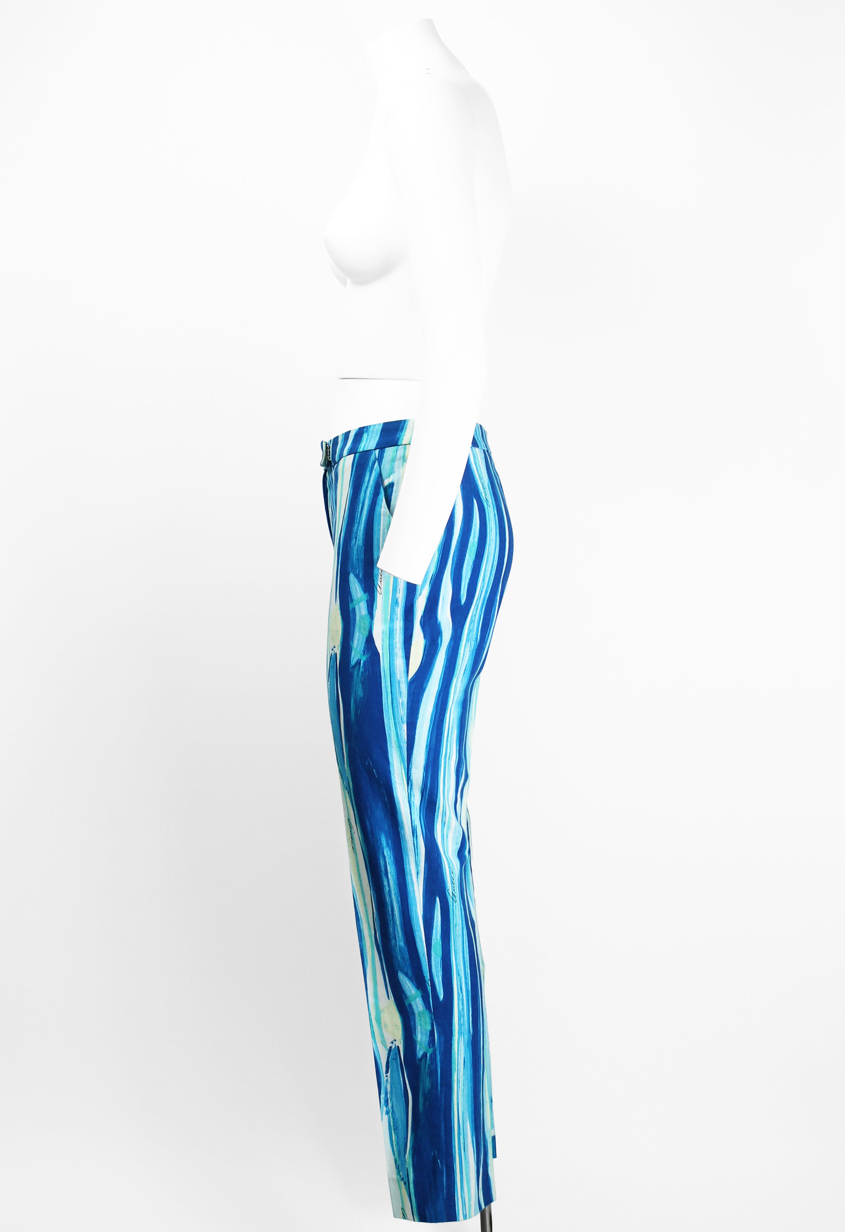 GUCCI TOM FORD SS 1996 BLUE PAINTED PRINT TROUSERS