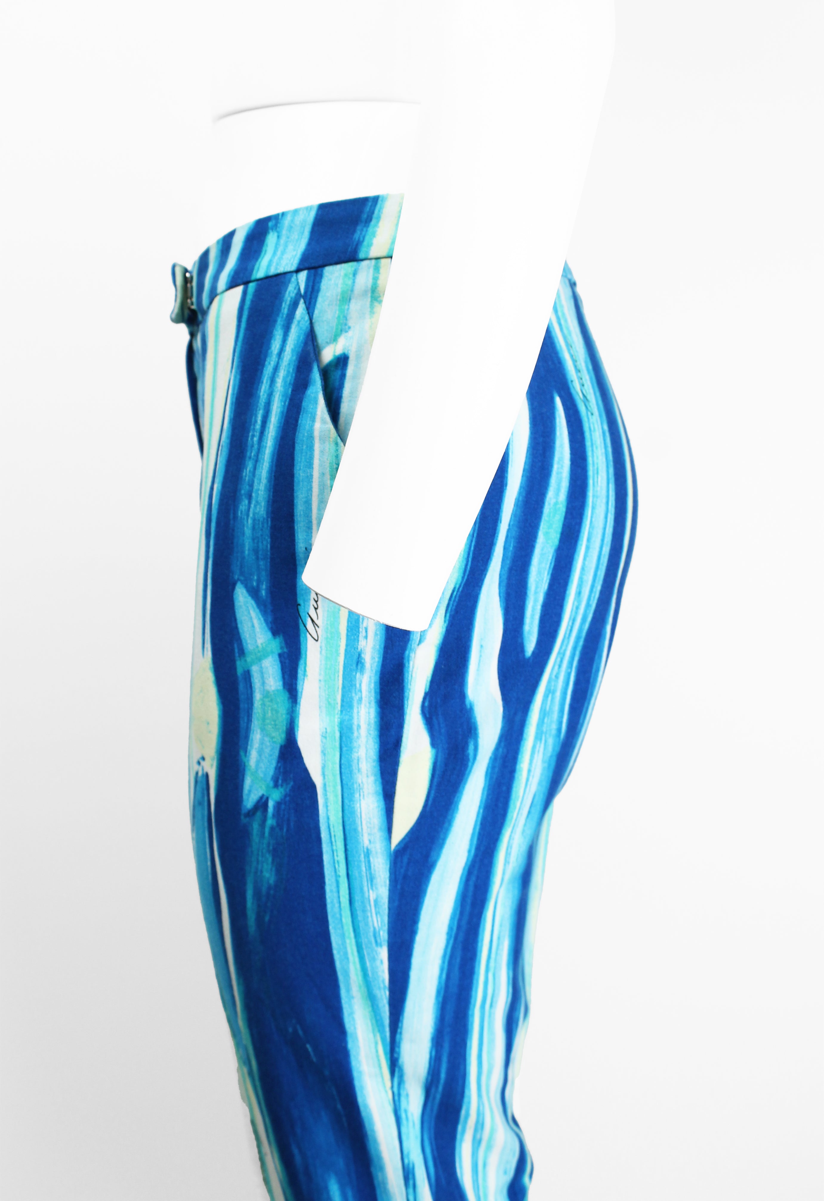 GUCCI TOM FORD SS 1996 BLUE PAINTED PRINT TROUSERS