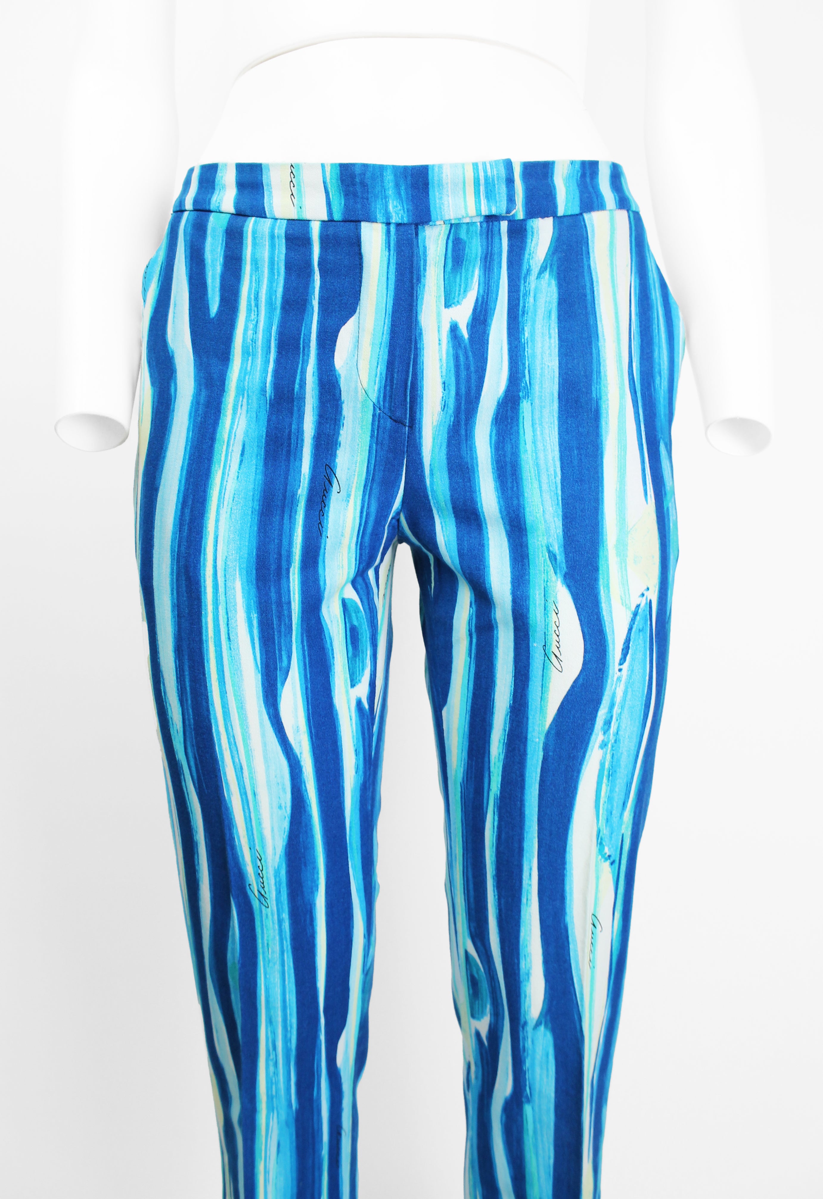 GUCCI TOM FORD SS 1996 BLUE PAINTED PRINT TROUSERS