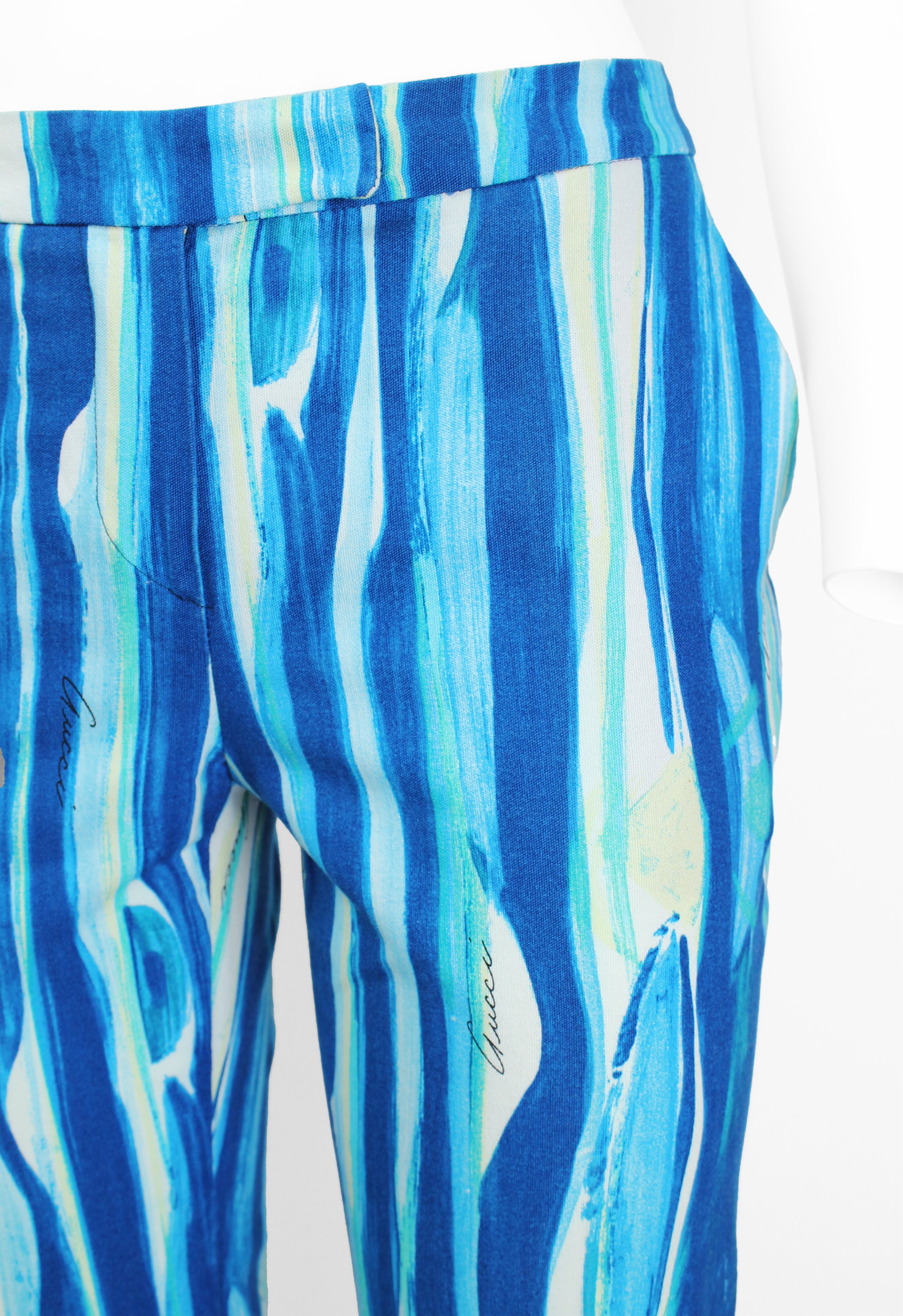 GUCCI TOM FORD SS 1996 BLUE PAINTED PRINT TROUSERS