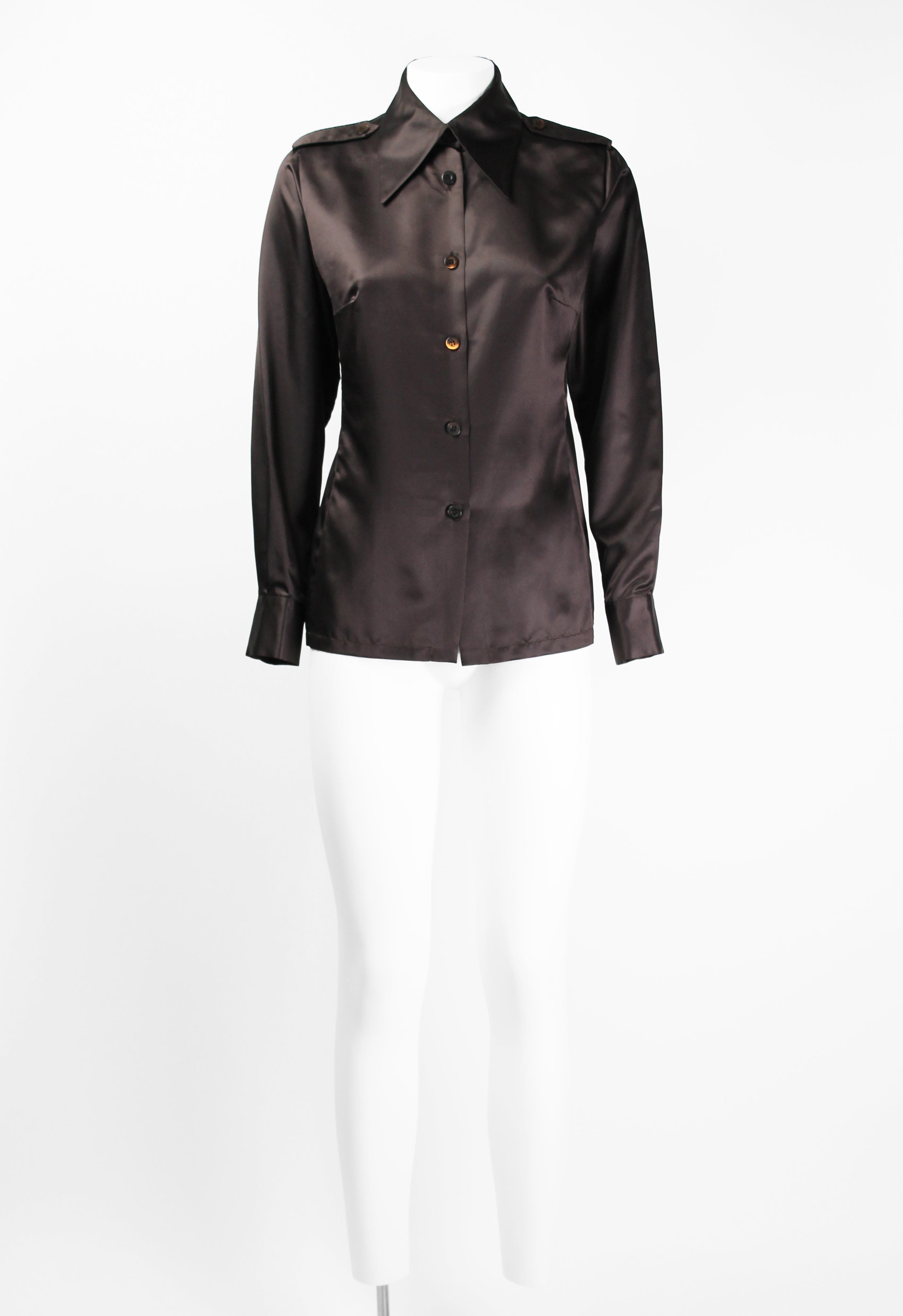 GUCCI TOM FORD FW 1996 BROWN SILK MILITARY SHIRT