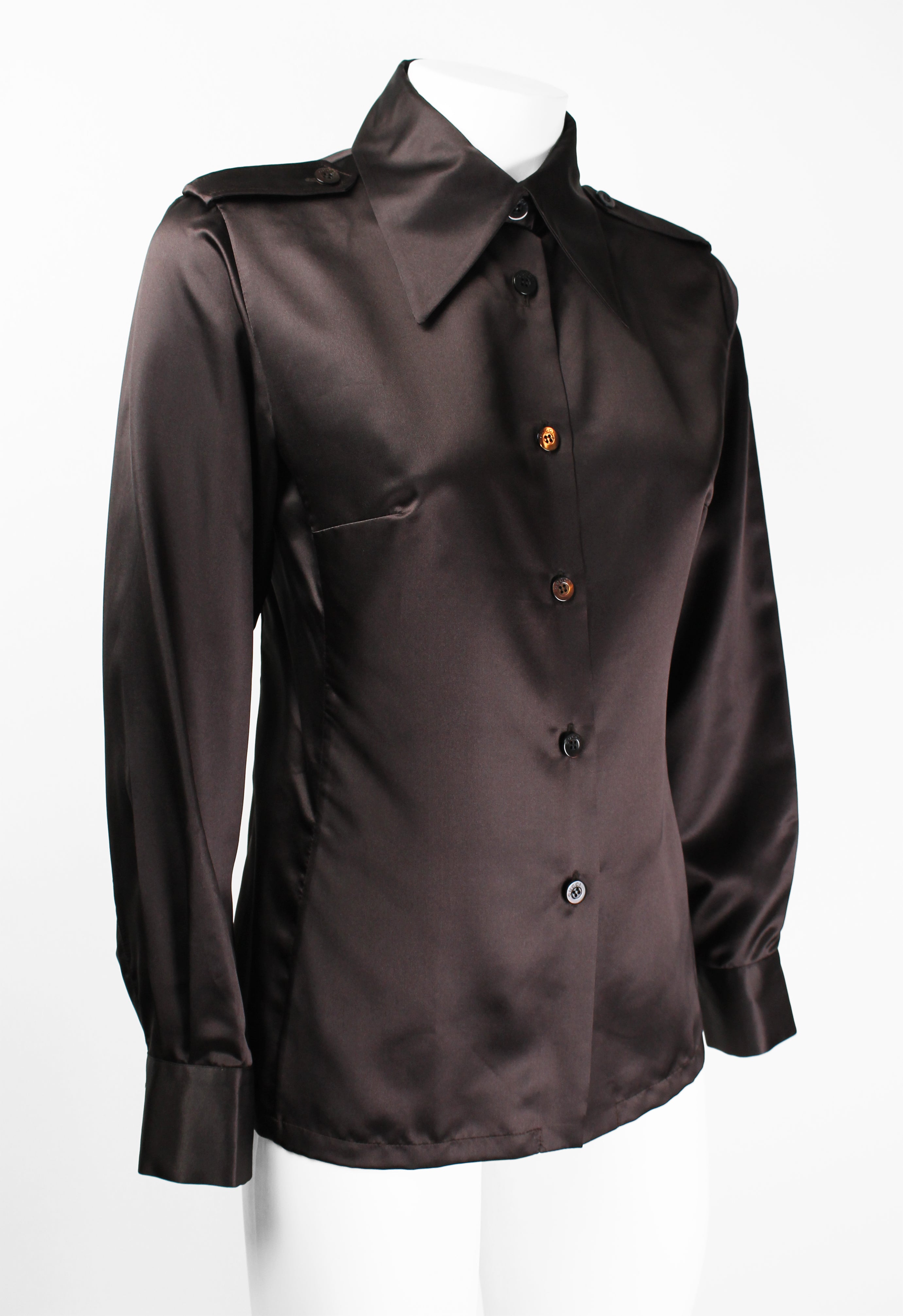 GUCCI TOM FORD FW 1996 BROWN SILK MILITARY SHIRT