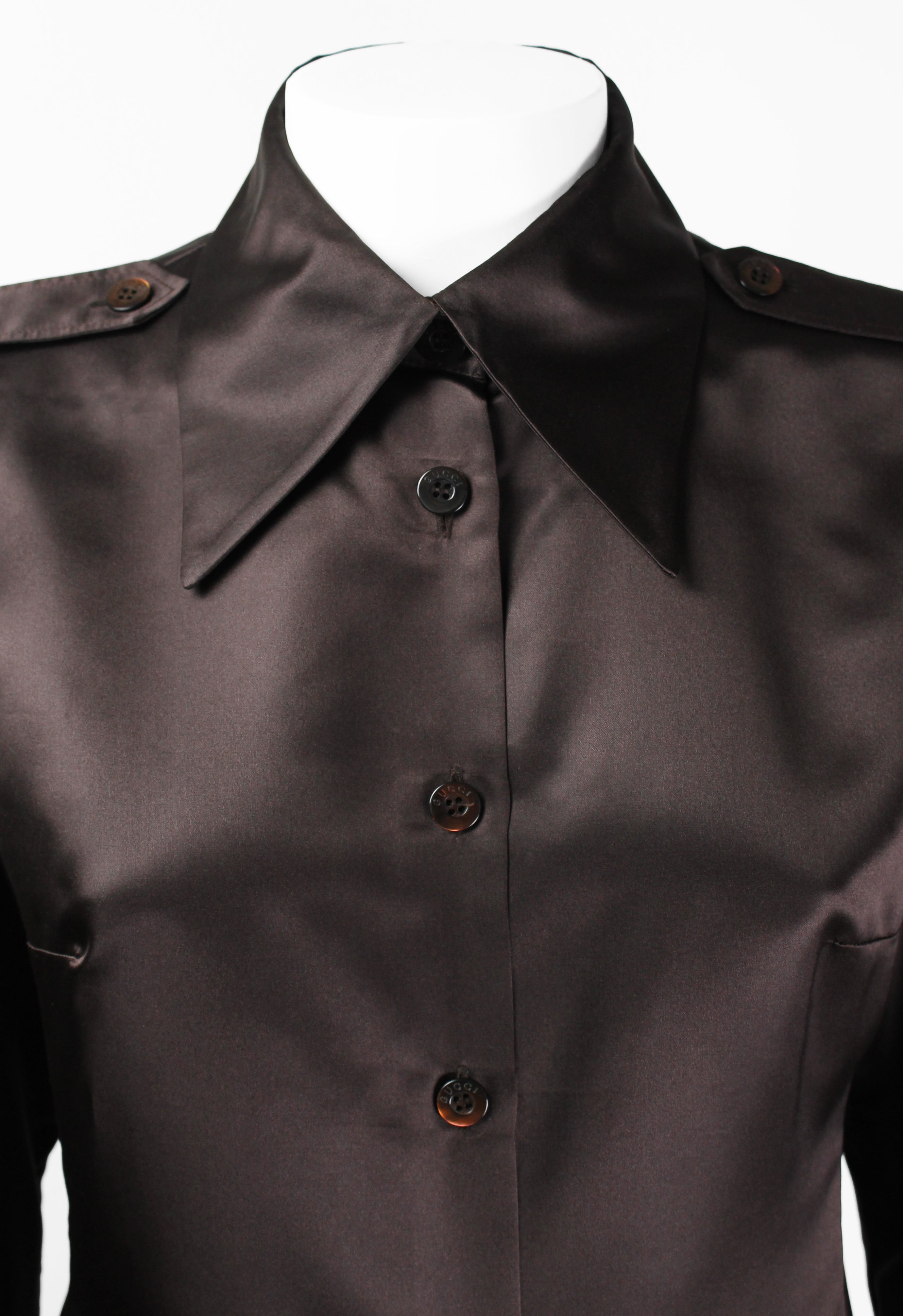 GUCCI TOM FORD FW 1996 BROWN SILK MILITARY SHIRT
