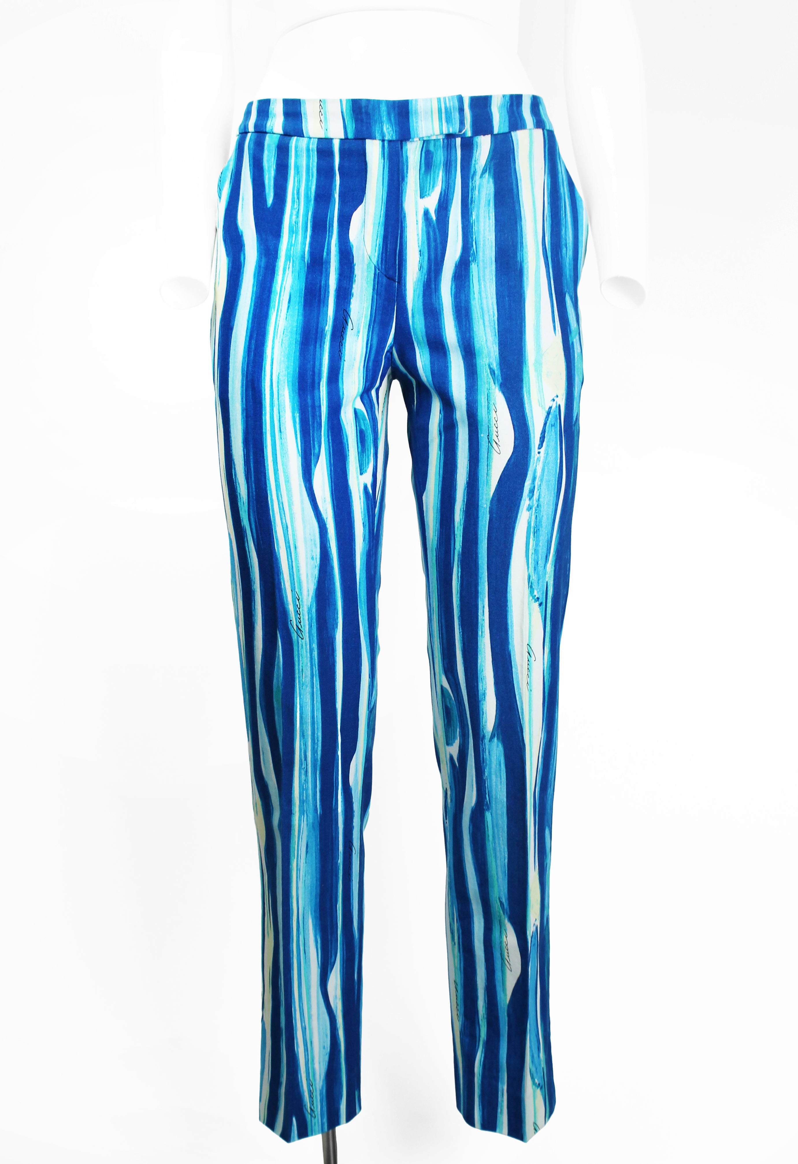 GUCCI TOM FORD SS 1996 BLUE PAINTED PRINT TROUSERS