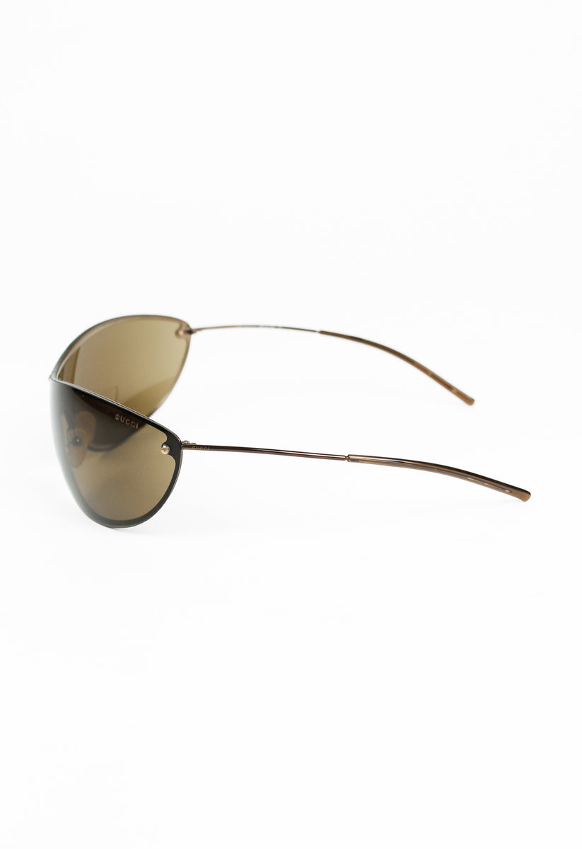 GUCCI TOM FORD SS 2001 BROWN CURVED WRAPAROUND SUNGLASSES