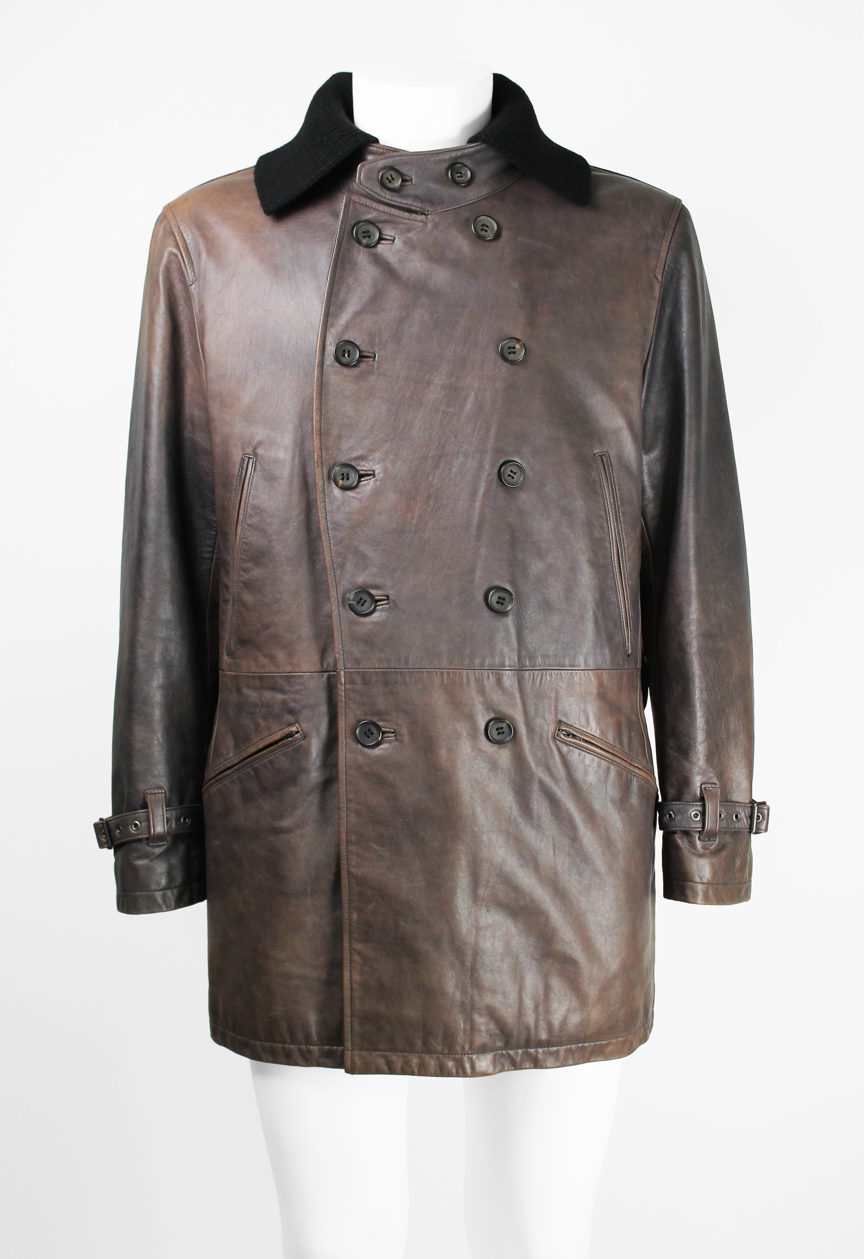 ISSEY MIYAKE MEN FW 2006 LEATHER CONVERTIBLE BUCKLE COAT
