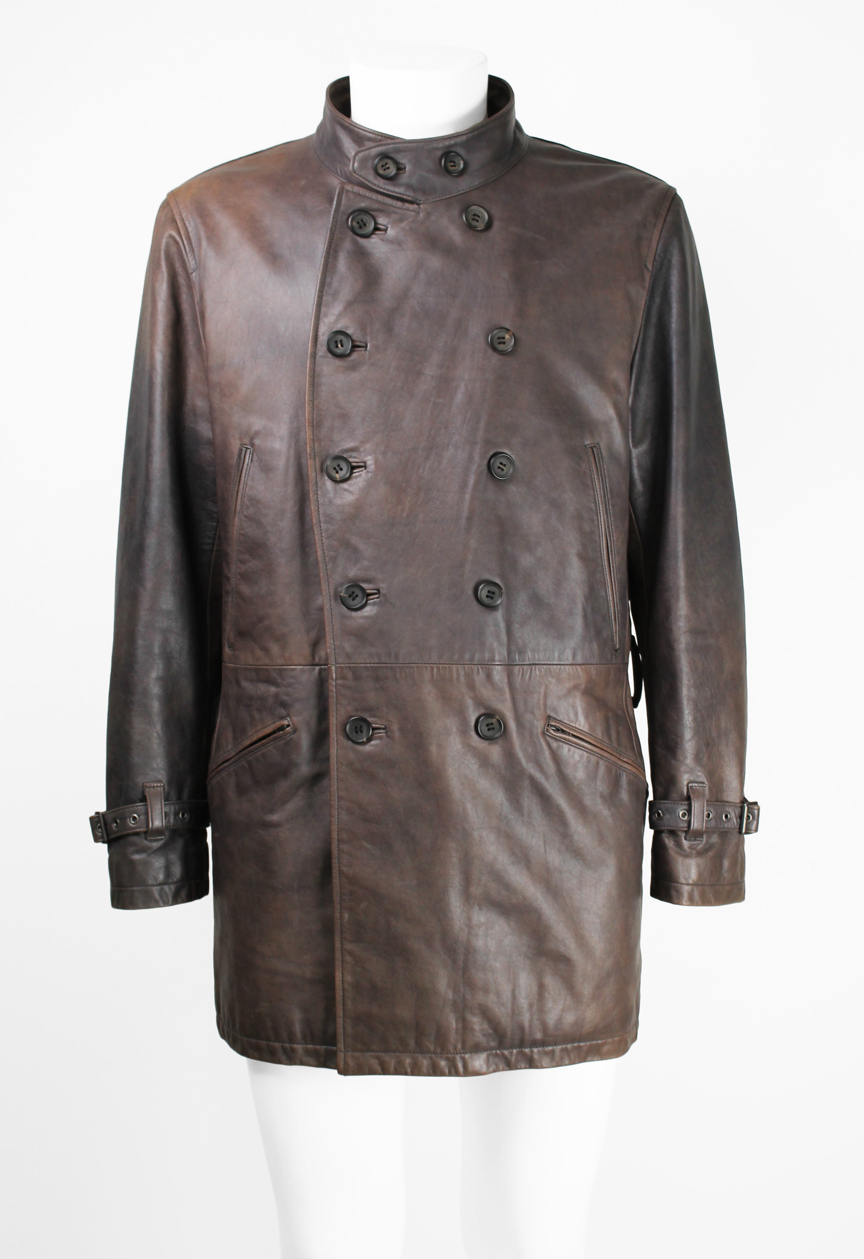ISSEY MIYAKE MEN FW 2006 LEATHER CONVERTIBLE BUCKLE COAT