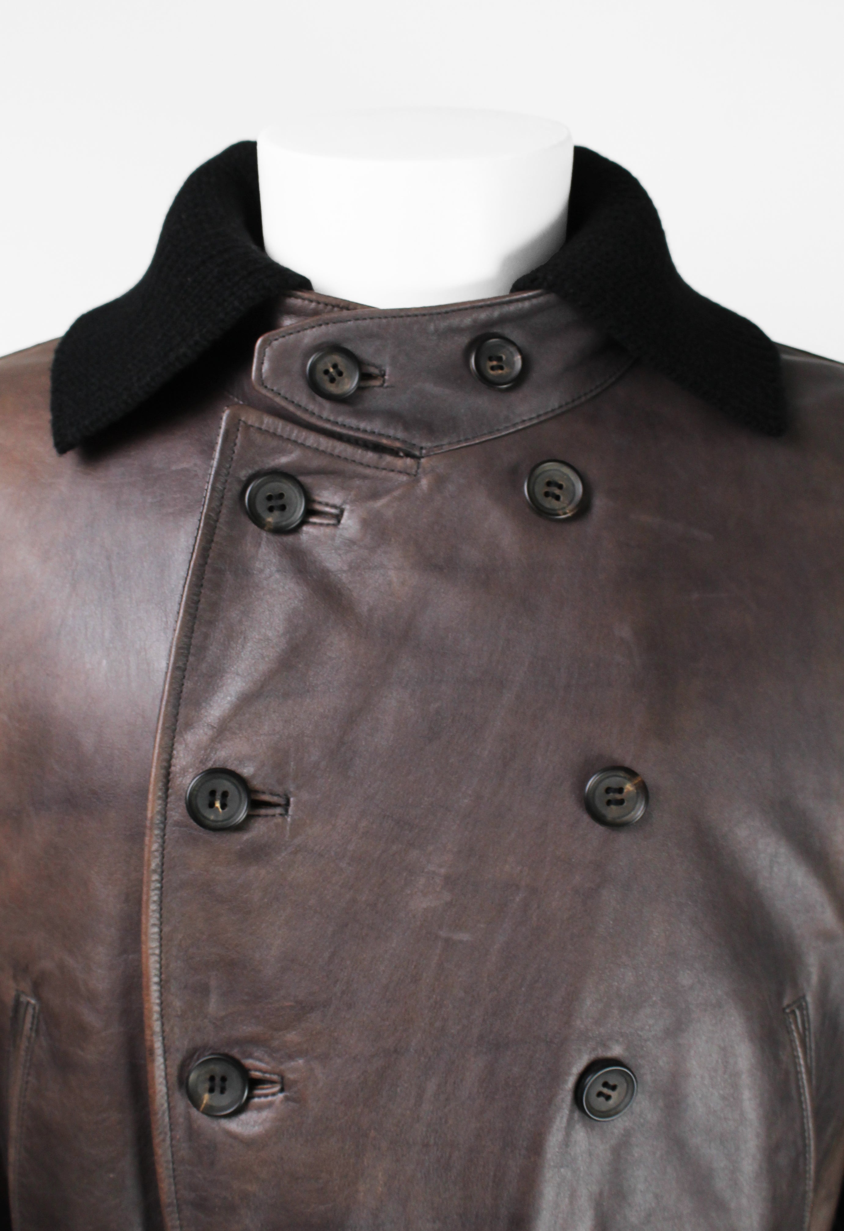 ISSEY MIYAKE MEN FW 2006 LEATHER CONVERTIBLE BUCKLE COAT