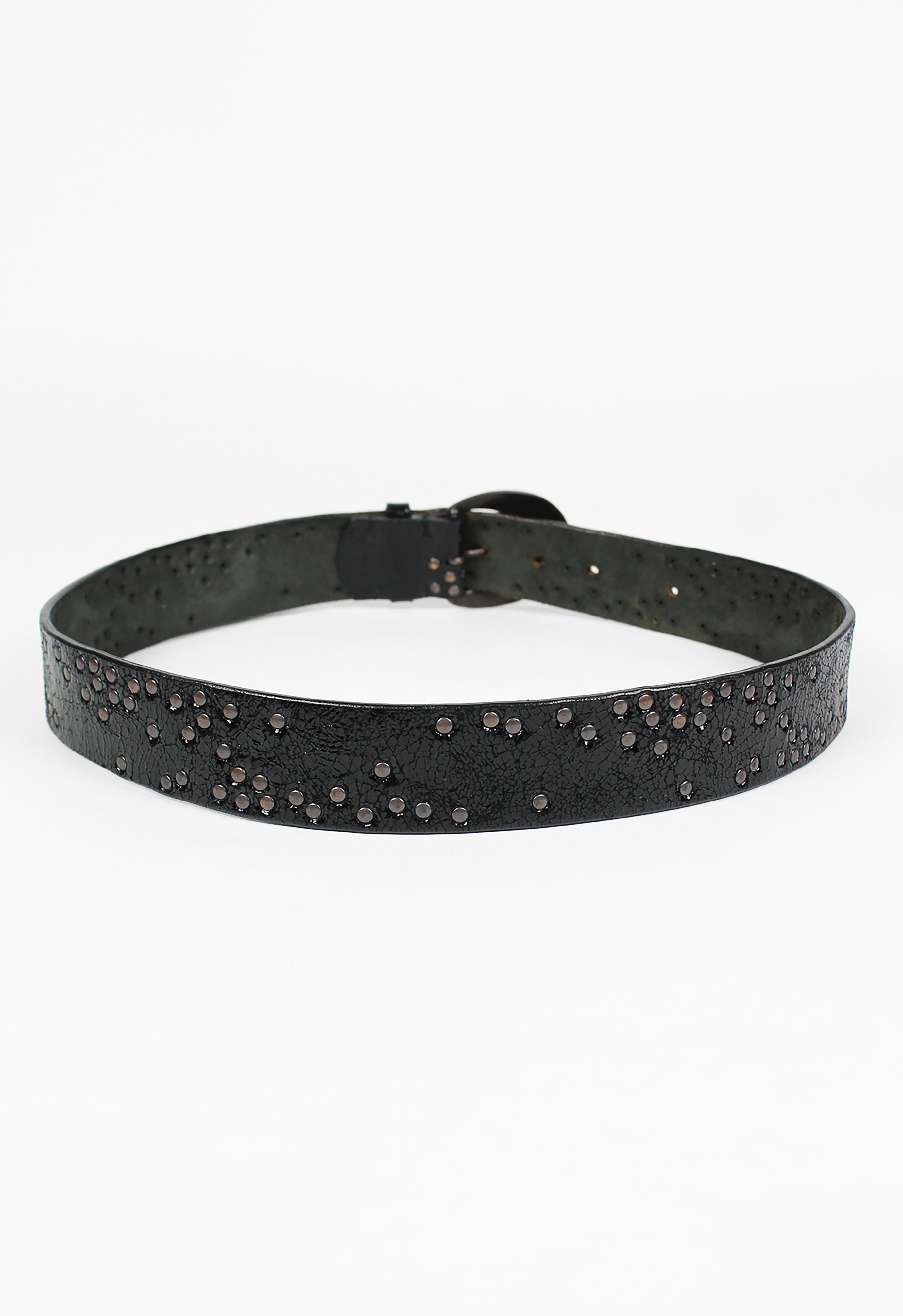 ISSEY MIYAKE STUDDED CRACKED LEATHER BELT