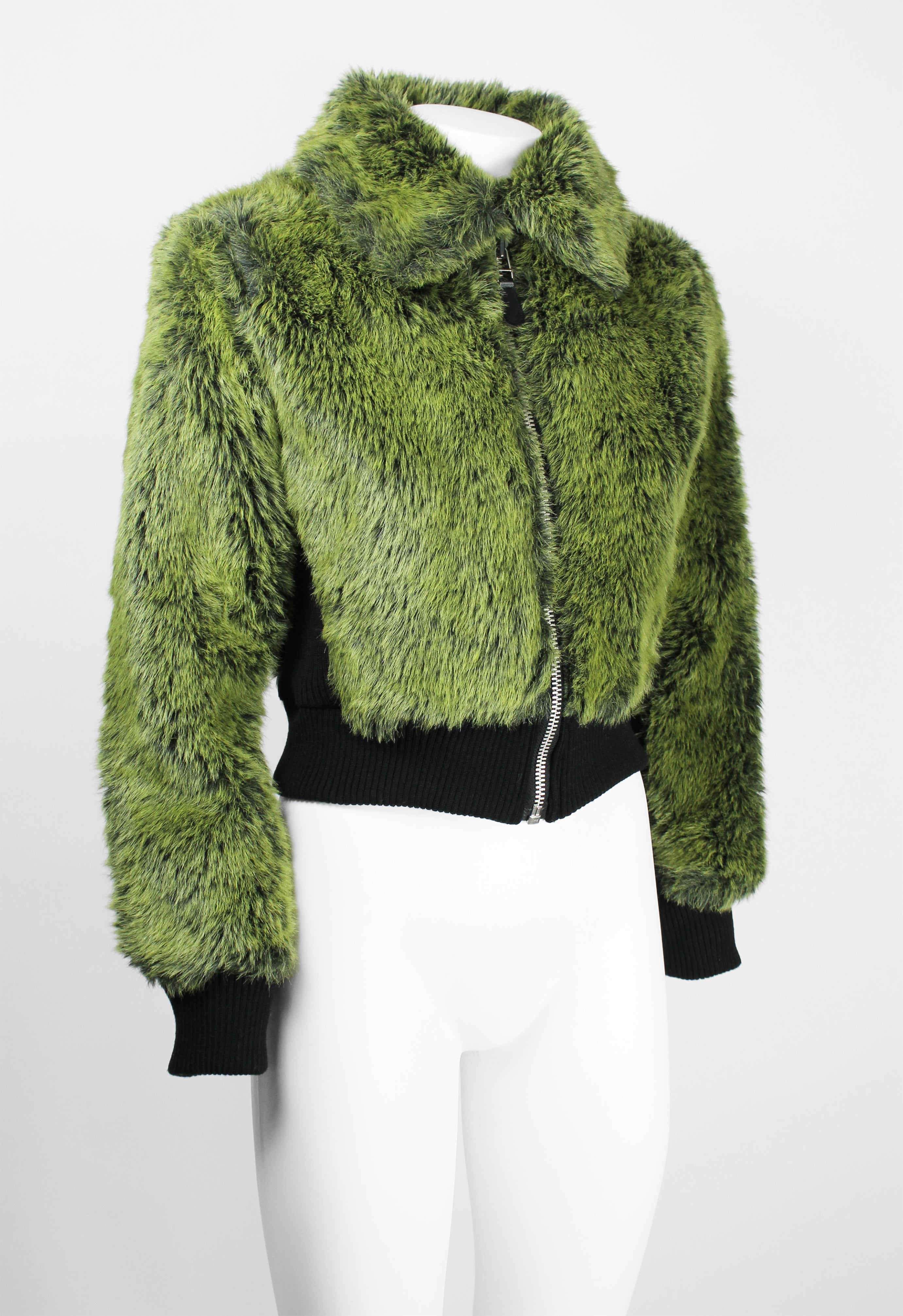 JEAN PAUL GAULTIER FW 1995 CROPPED GREEN FAUX FUR JACKET