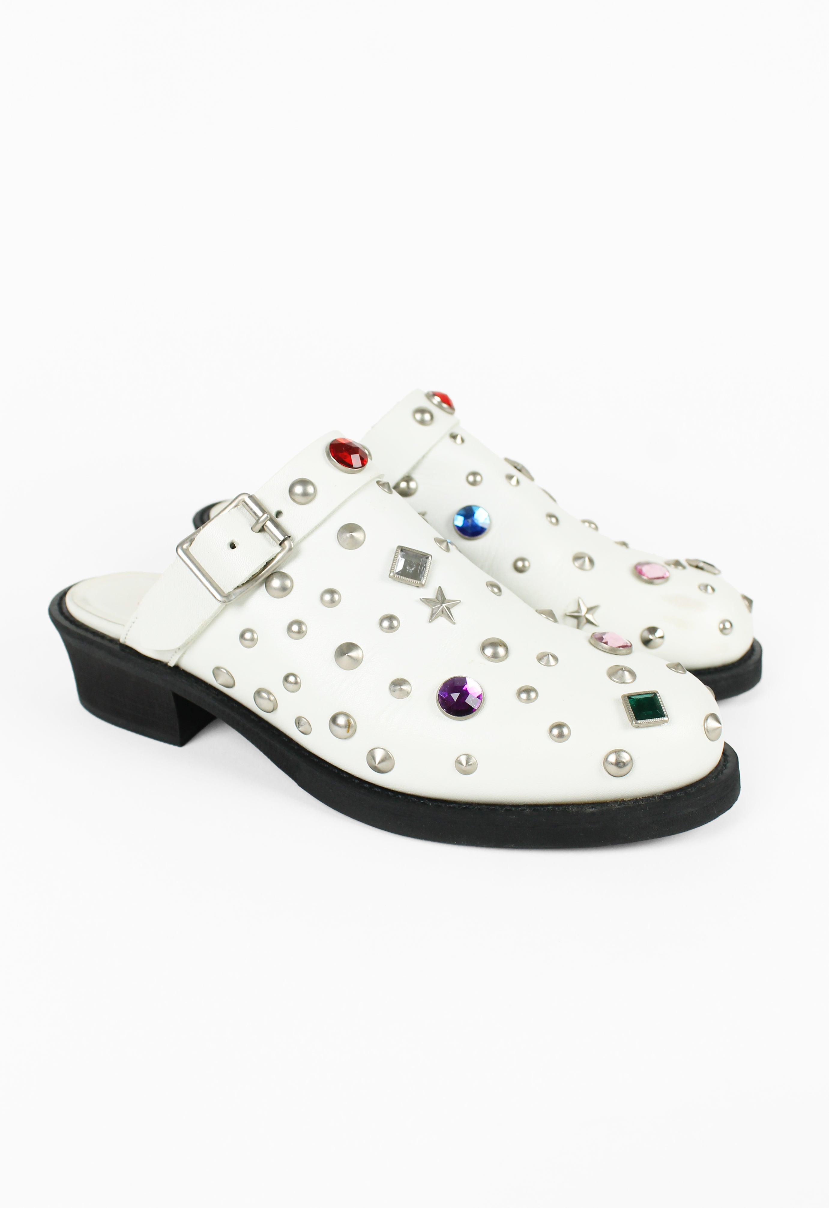 JUNYA WATANABE MAN PINK FW 2002 WHITE LEATHER JEWELLED MULES