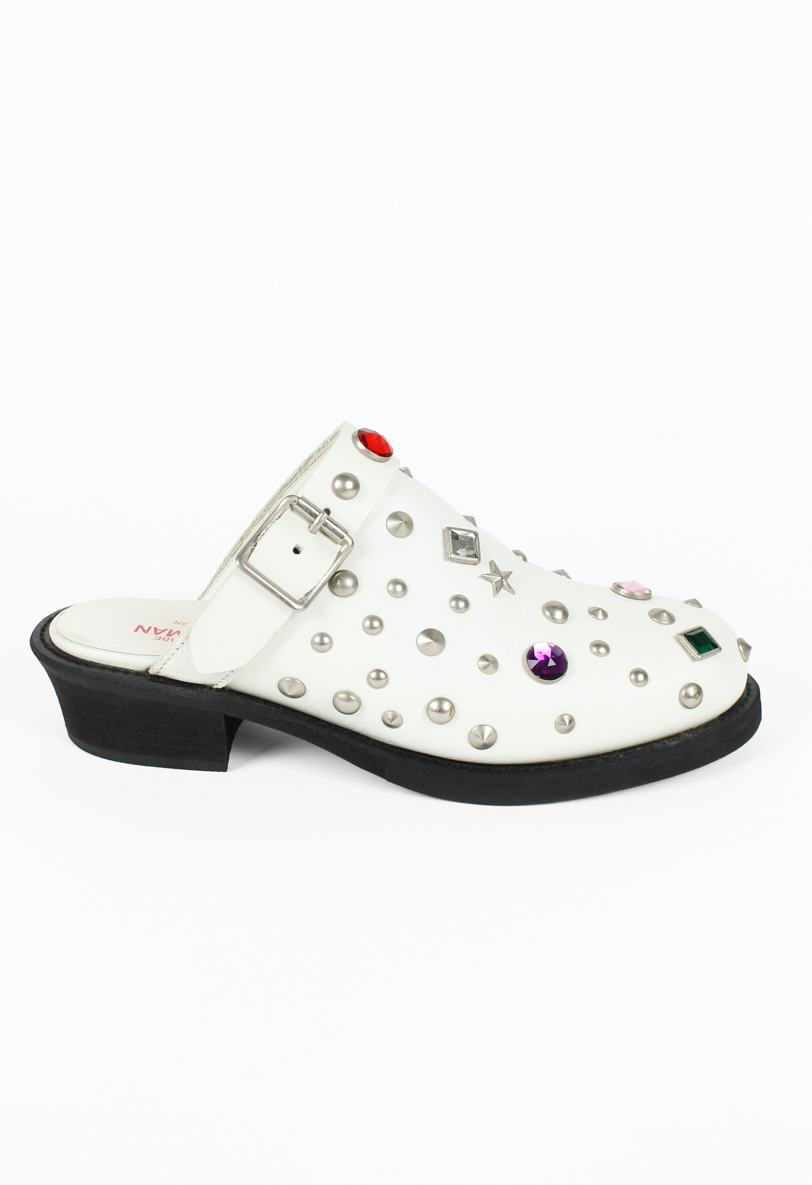 JUNYA WATANABE MAN PINK FW 2002 WHITE LEATHER JEWELLED MULES