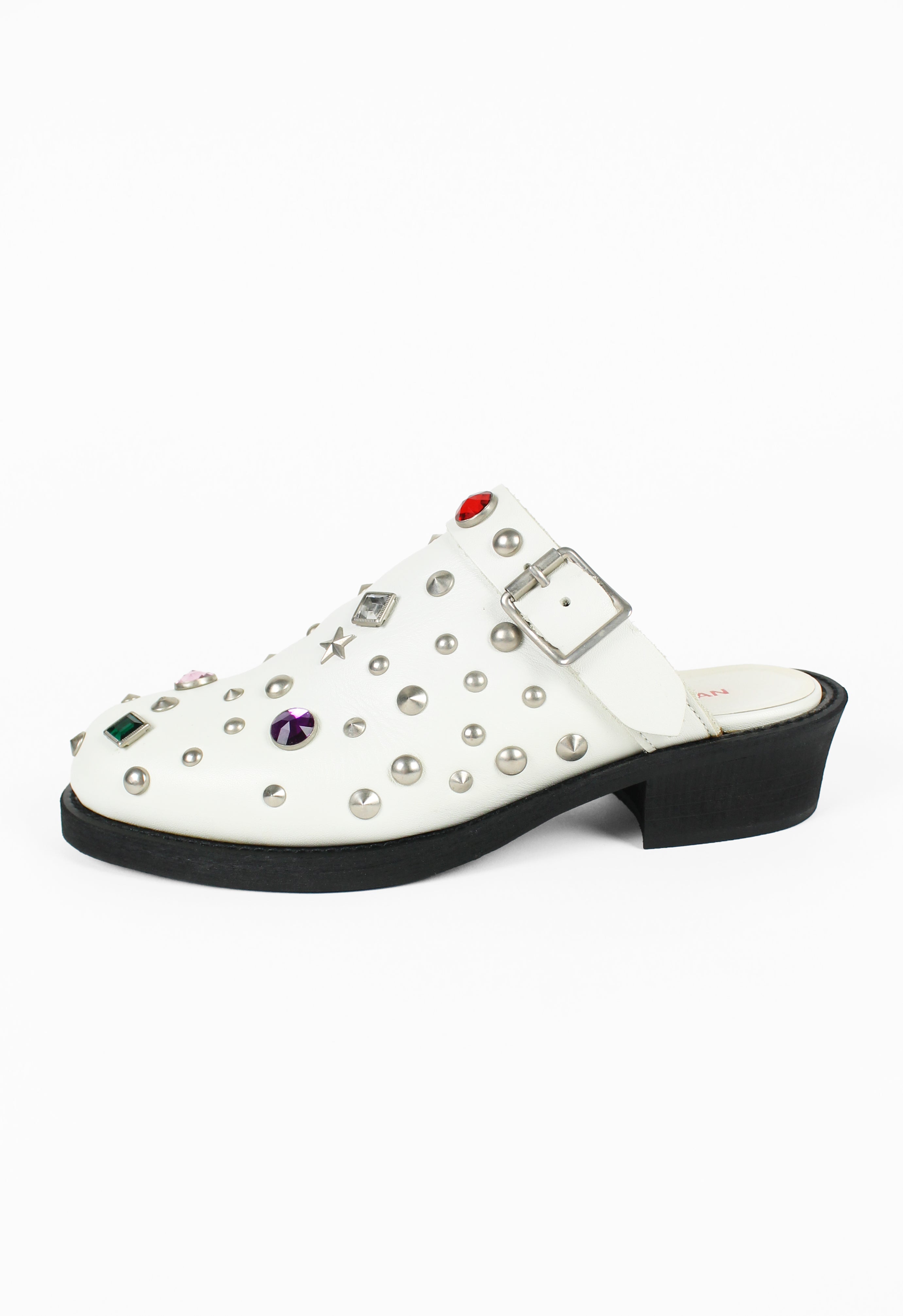 JUNYA WATANABE MAN PINK FW 2002 WHITE LEATHER JEWELLED MULES
