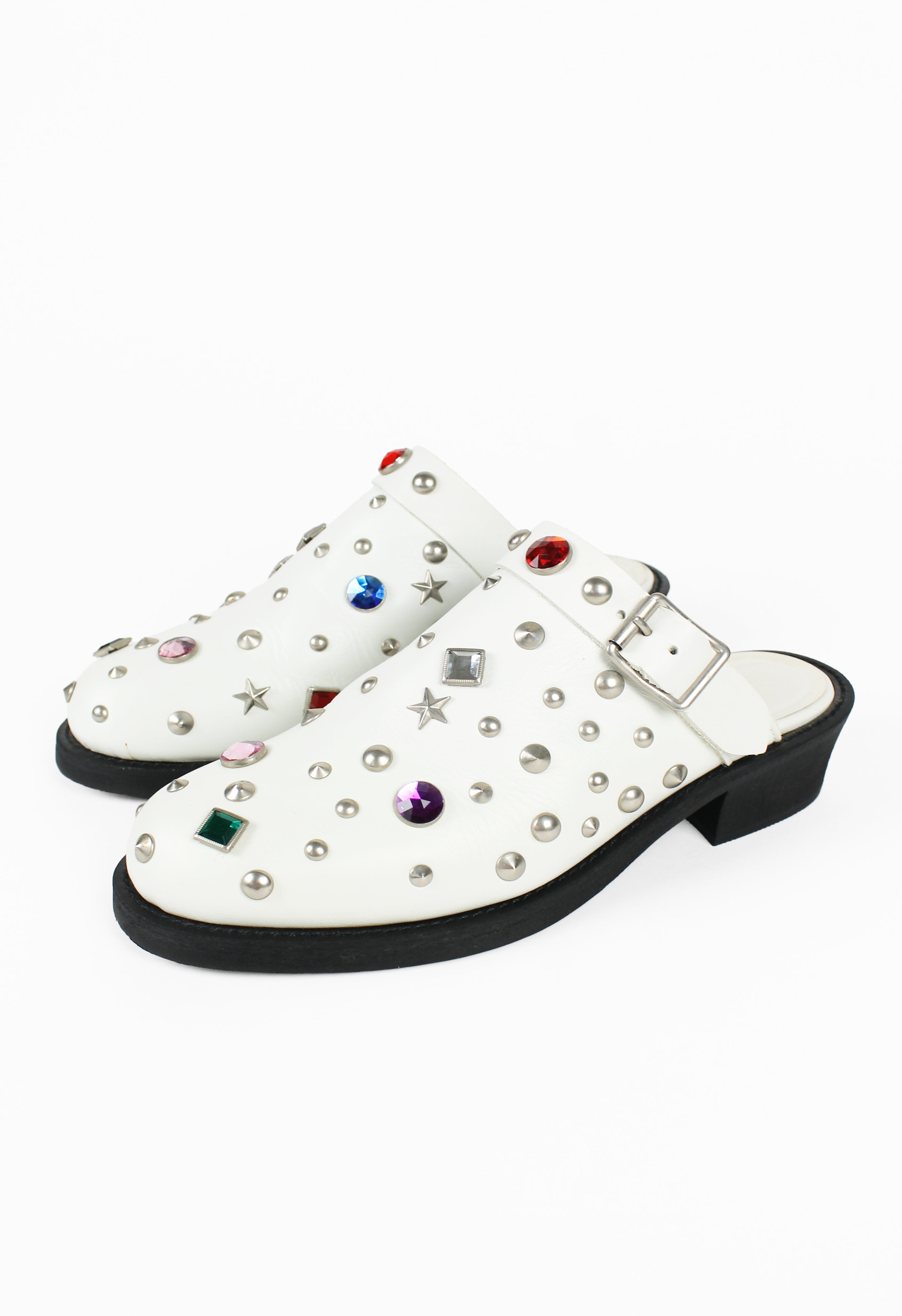 JUNYA WATANABE MAN PINK FW 2002 WHITE LEATHER JEWELLED MULES