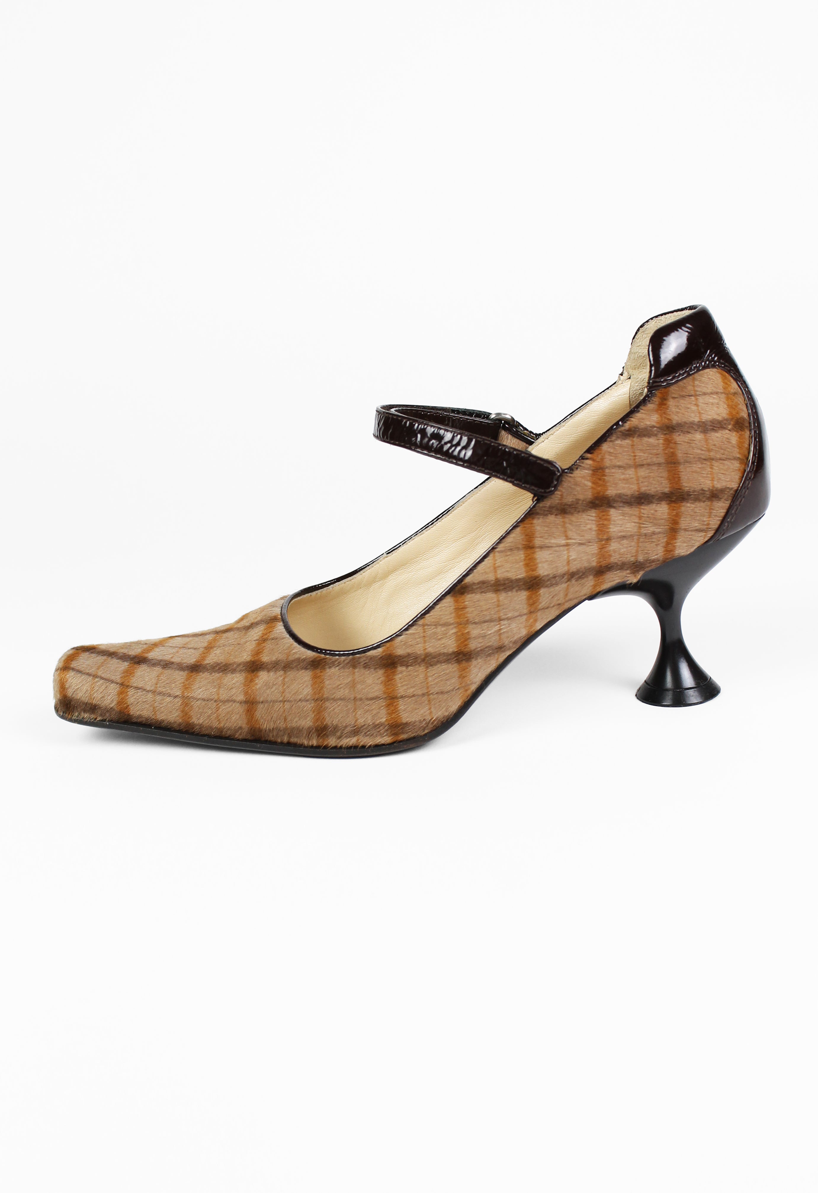 MIU MIU FW 1999 CALF HAIR CHECK HEELS