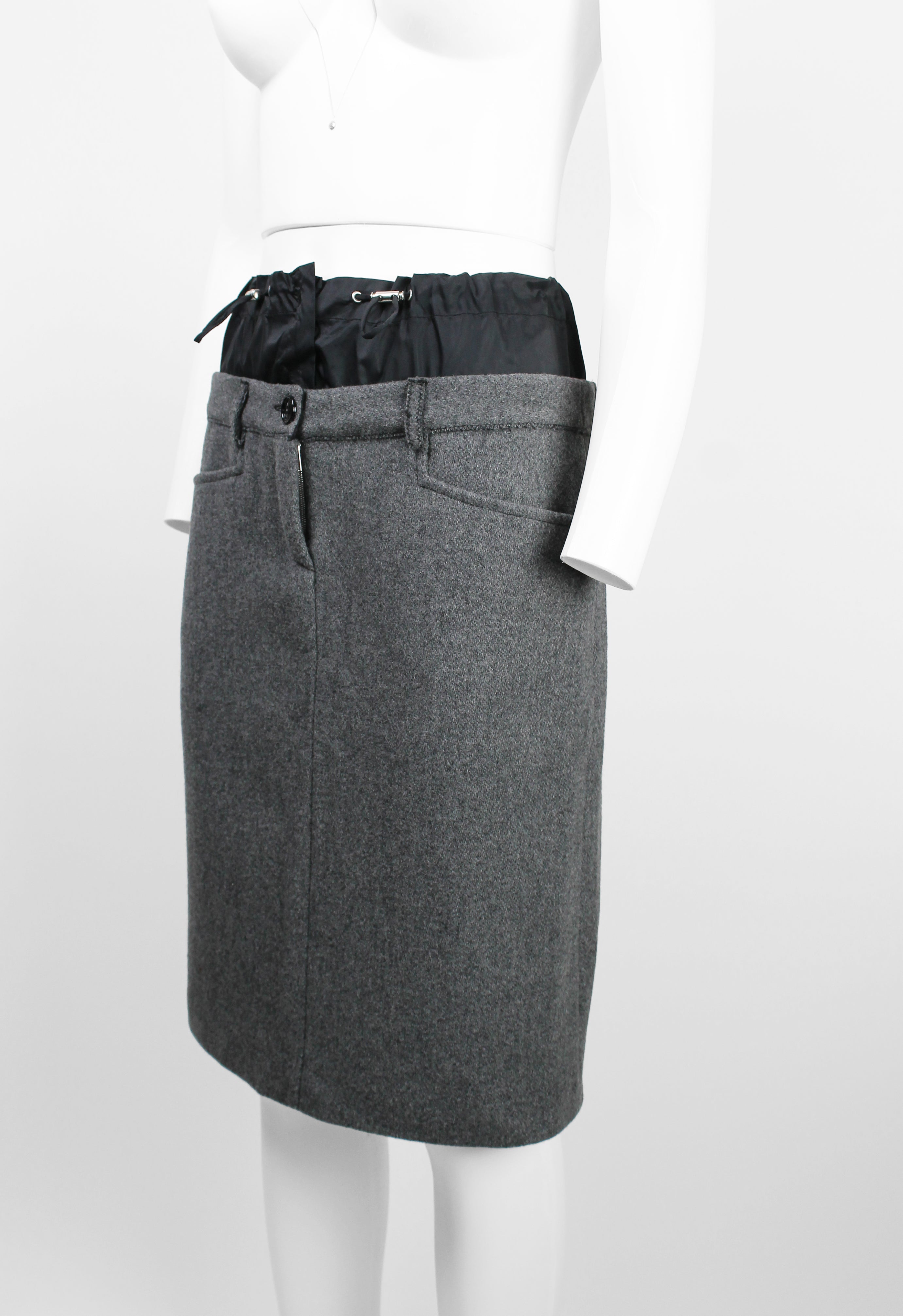 MIU MIU FW 2004 LAYERED NYLON AND WOOL SKIRT