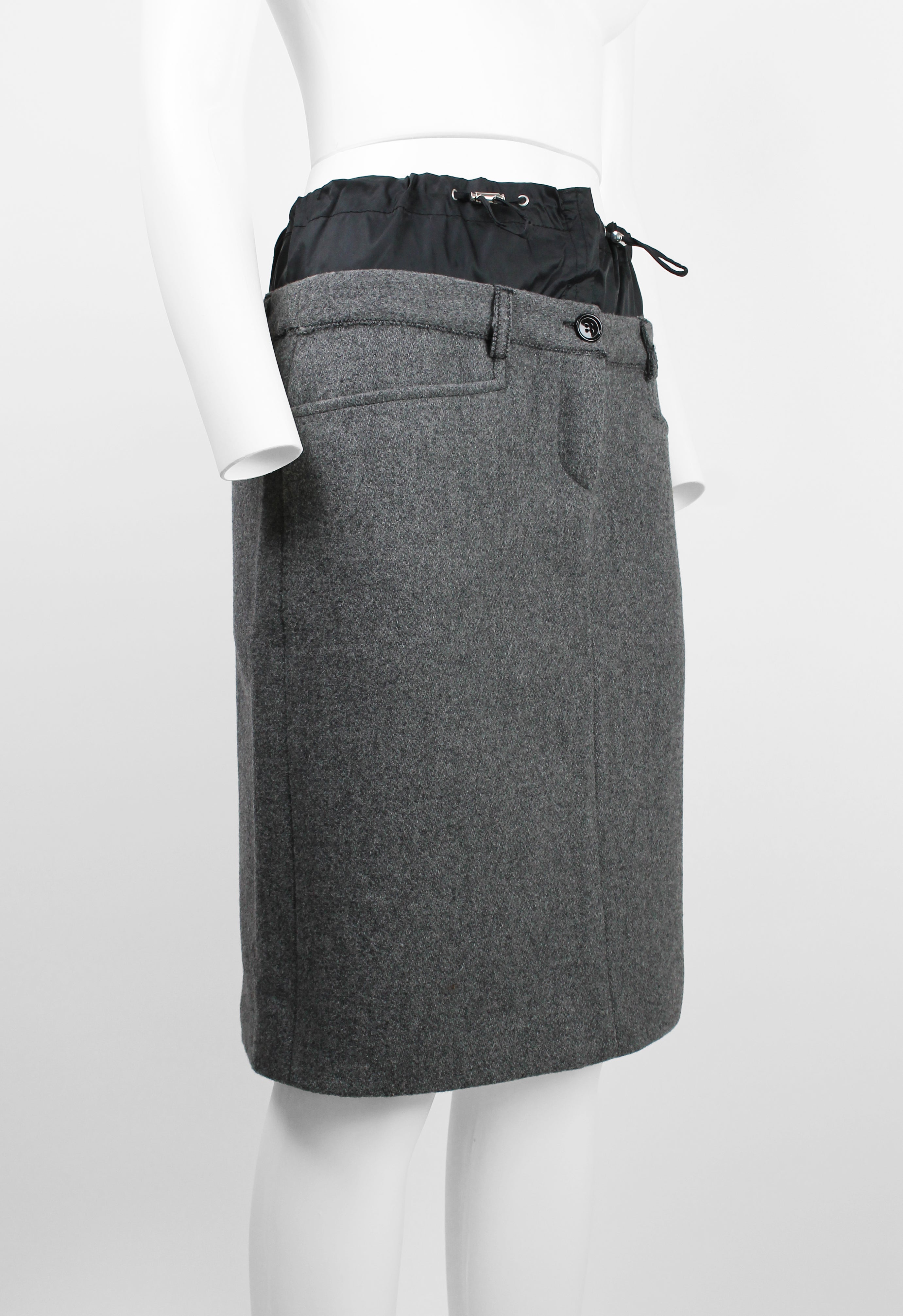 MIU MIU FW 2004 LAYERED NYLON AND WOOL SKIRT