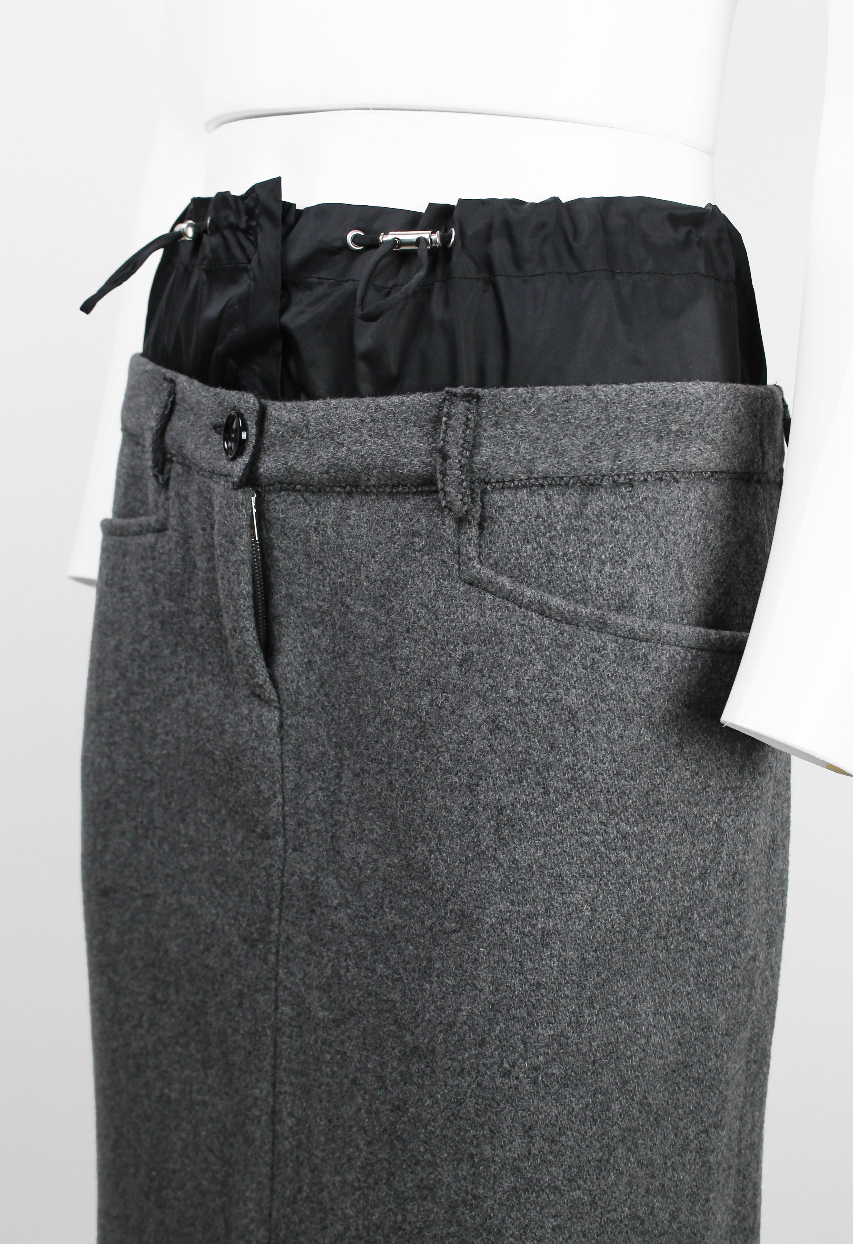 MIU MIU FW 2004 LAYERED NYLON AND WOOL SKIRT