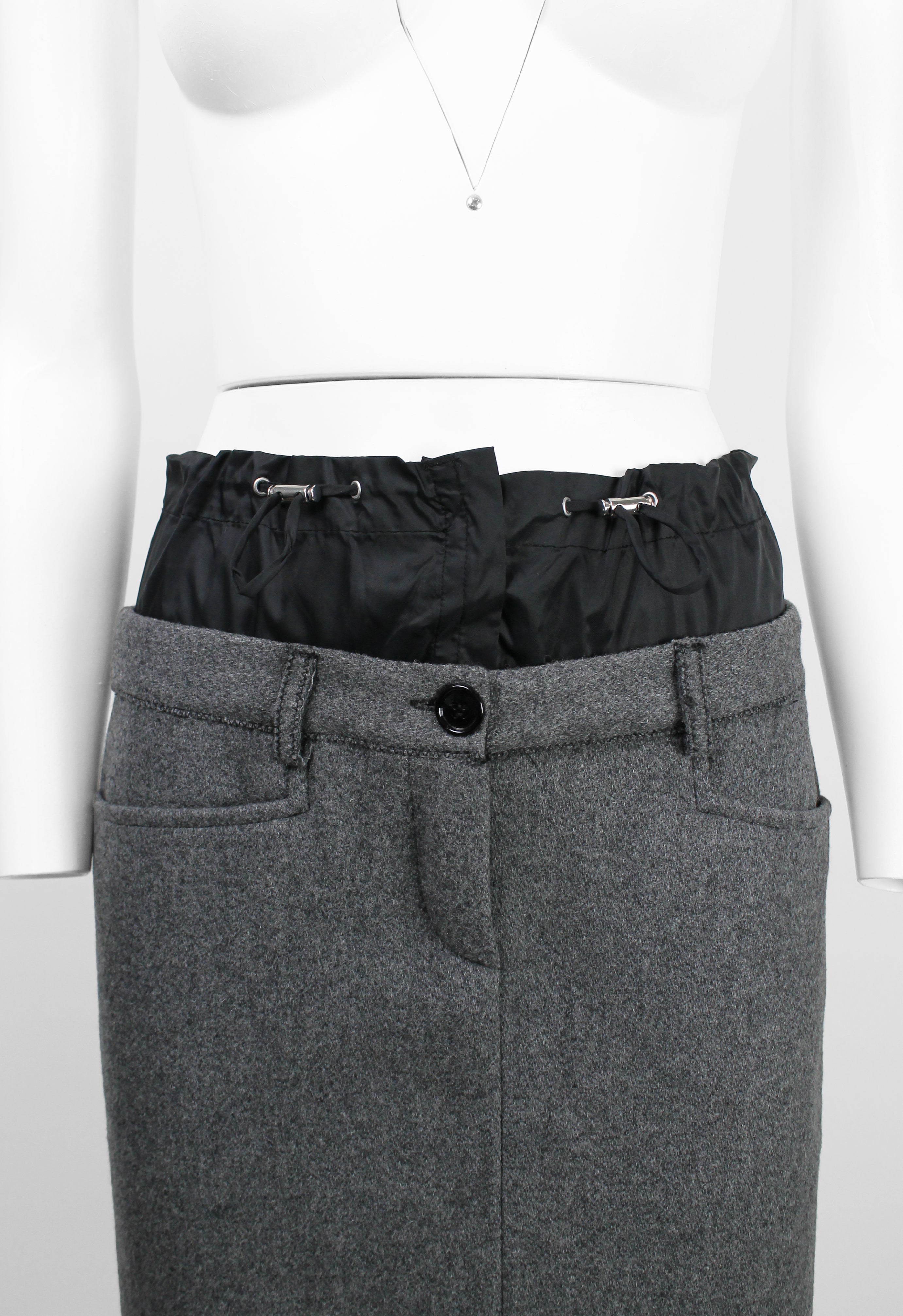 MIU MIU FW 2004 LAYERED NYLON AND WOOL SKIRT