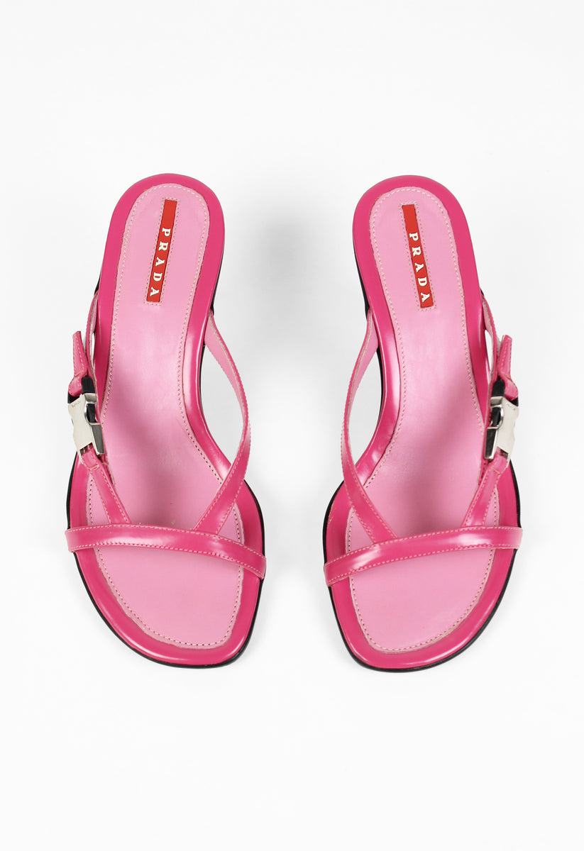 PRADA HOT PINK KITTEN HEEL SANDALS – THE 543