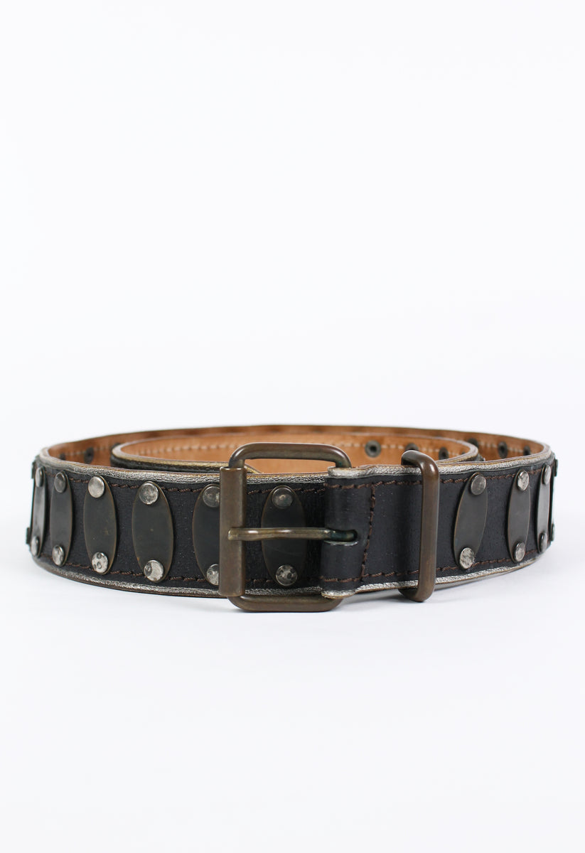 ベルト Dries Van Noten Studded belt Studded snake-effect leather belt in neutrals - Dries Van