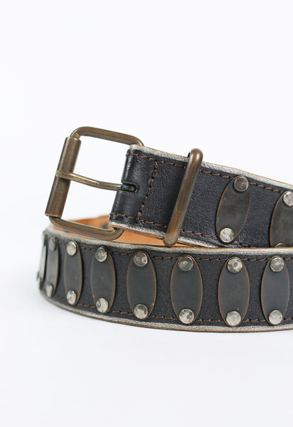 DRIES VAN NOTEN LEATHER STUDDED BELT WITH METAL PLATES