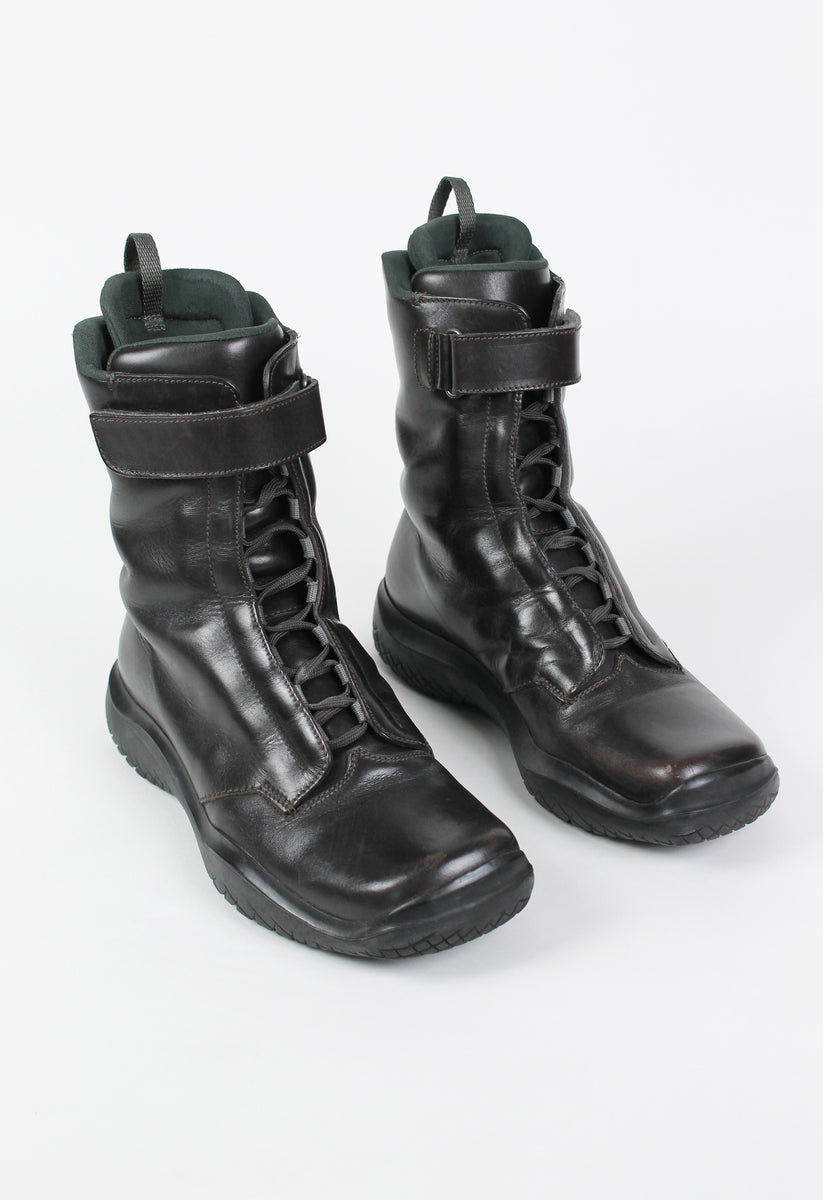 PRADA FW 1999 SQUARE TOE LACE AND VELCRO BOOTS – THE 543