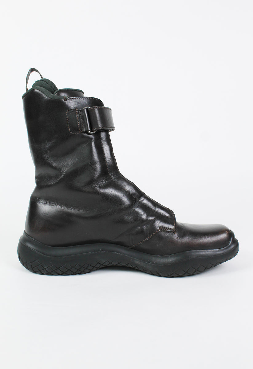 靴 PRADA square toe velcro leather shoes Prada Iconic Square Toe Zip Boots F/W 1999 | eBay