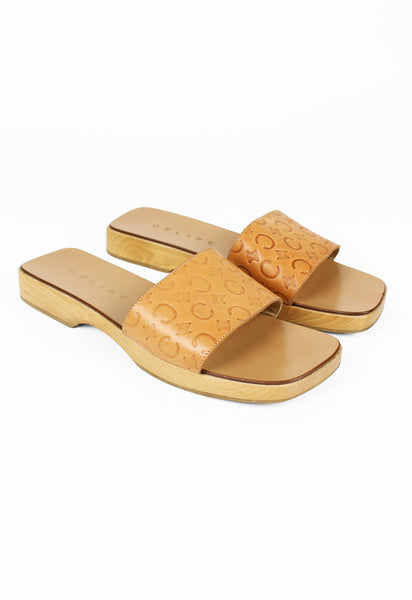 CELINE 2000'S TRIOMPHE EMBOSSED CLOG SANDALS