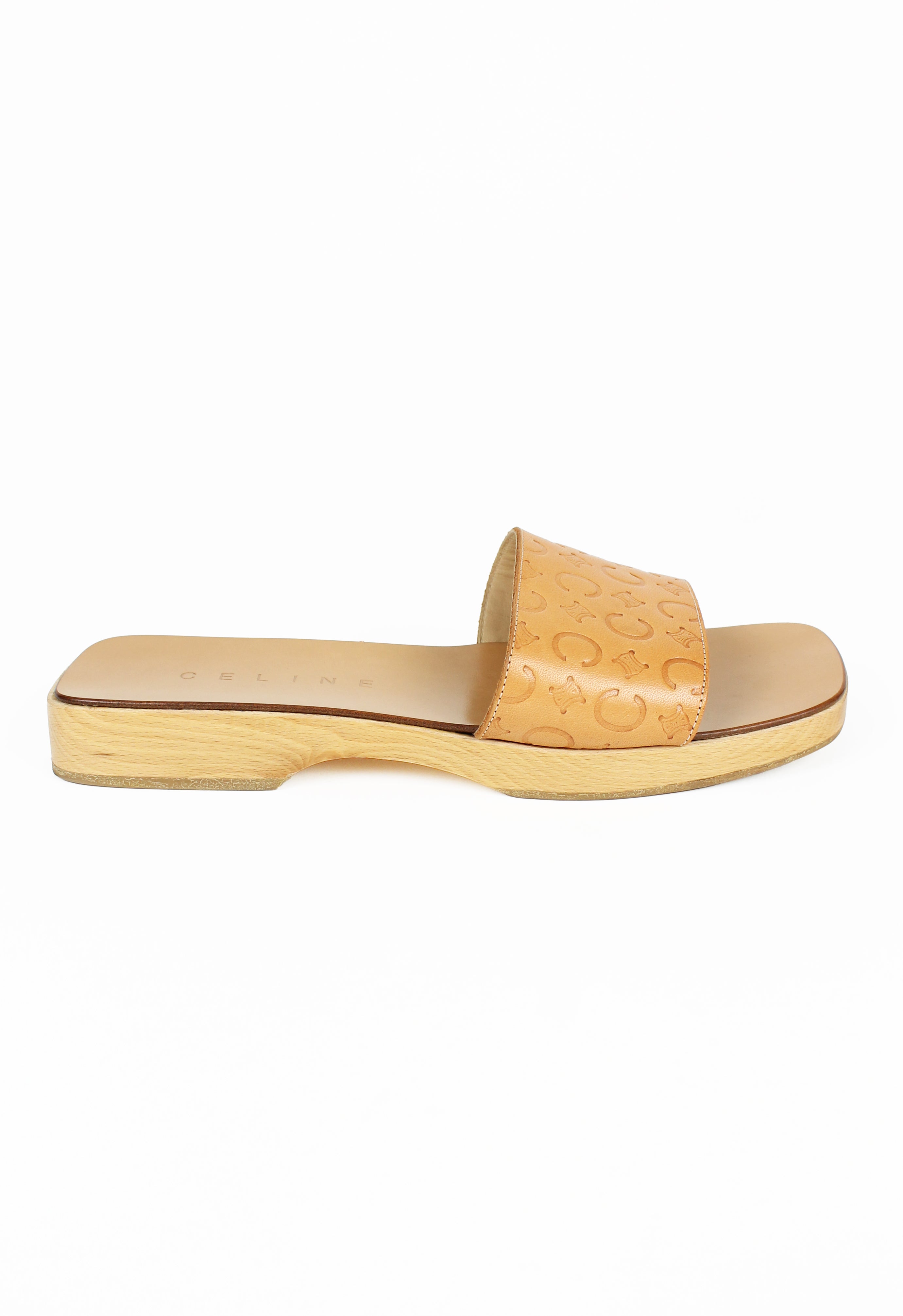 CELINE 2000'S TRIOMPHE EMBOSSED CLOG SANDALS