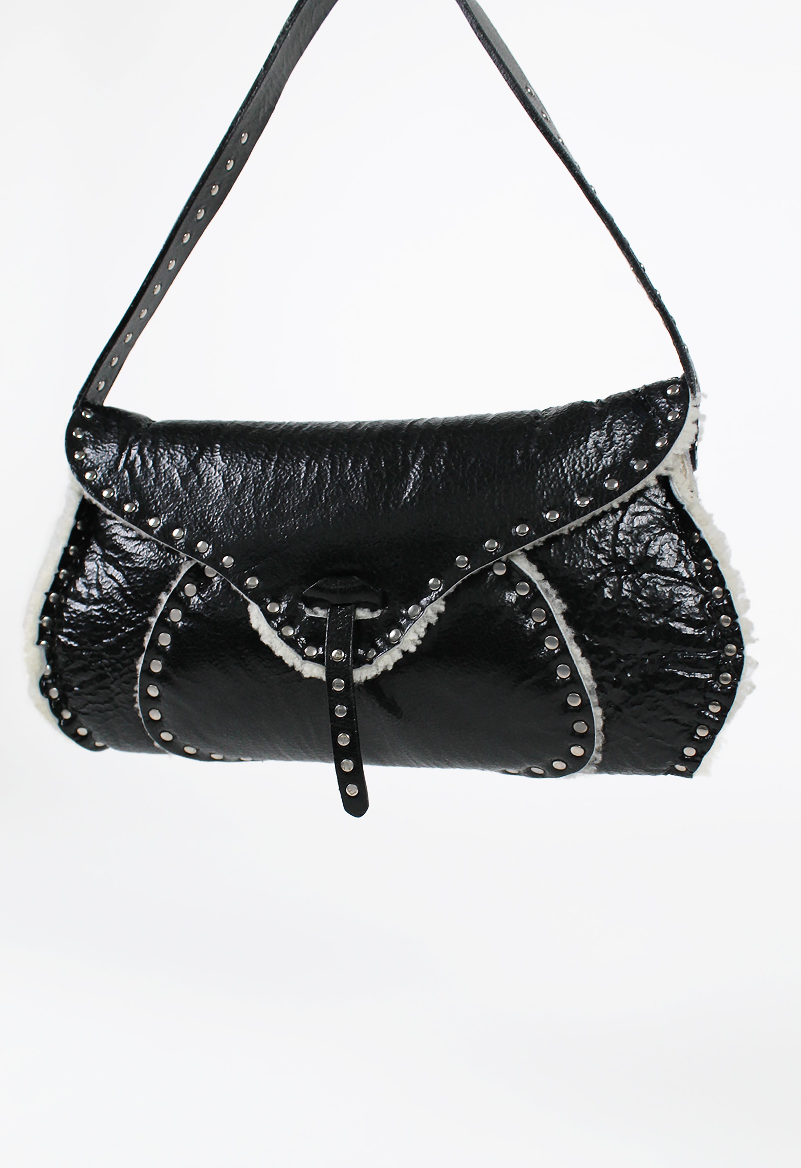 CELINE 2003 STUDDED SHEARLING SHOULDER BAG