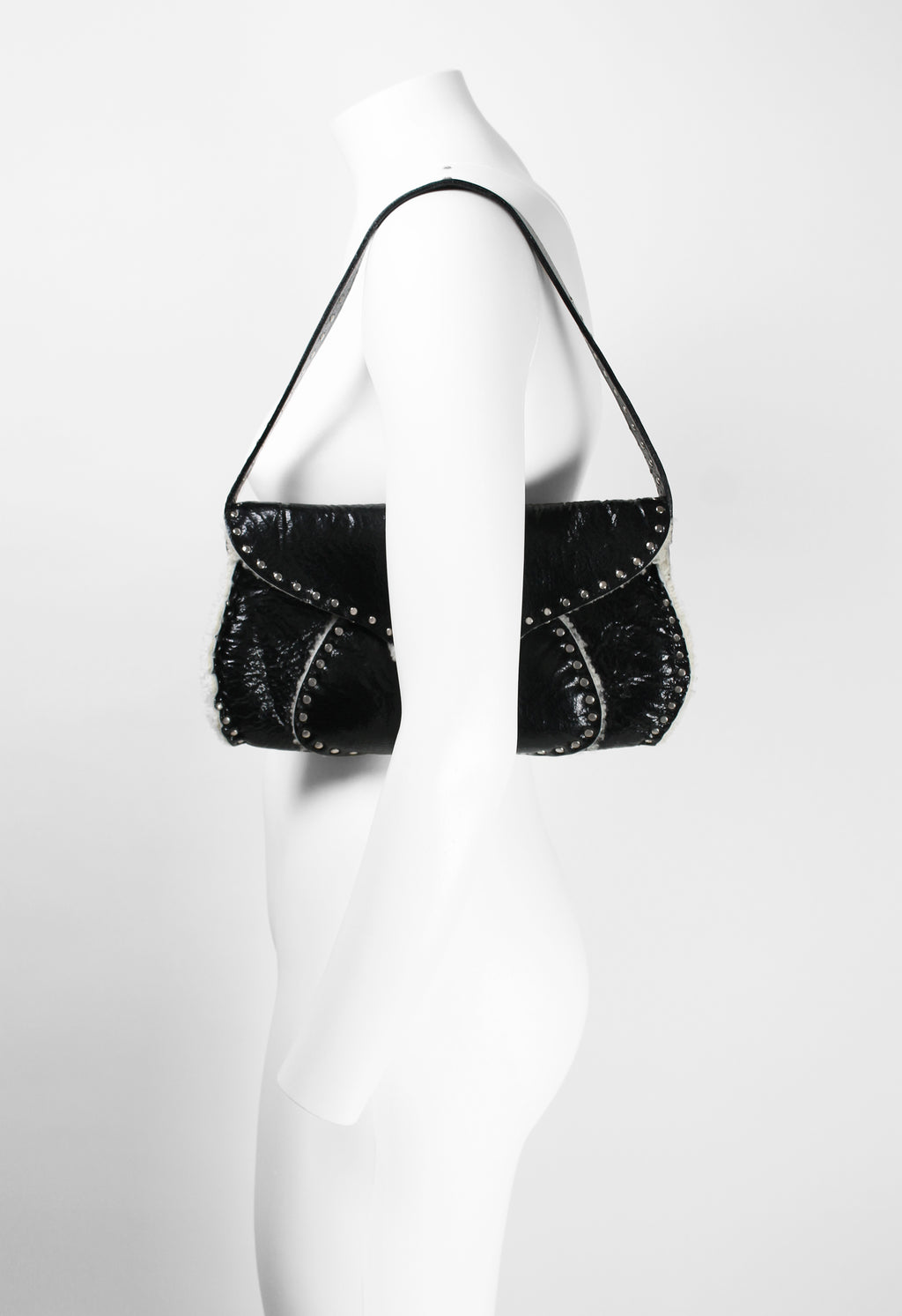 CELINE 2003 STUDDED SHEARLING SHOULDER BAG