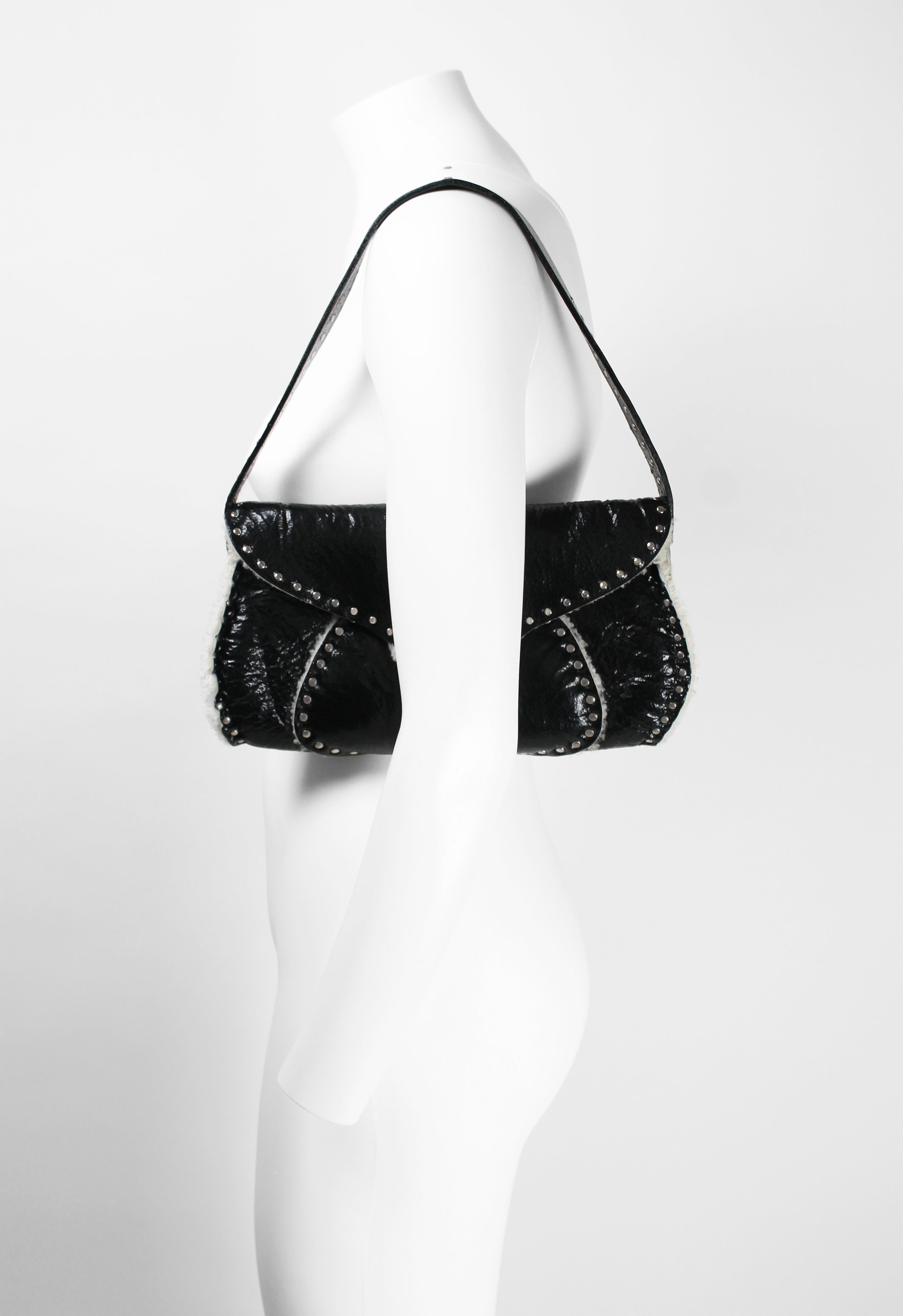 CELINE 2003 STUDDED SHEARLING SHOULDER BAG