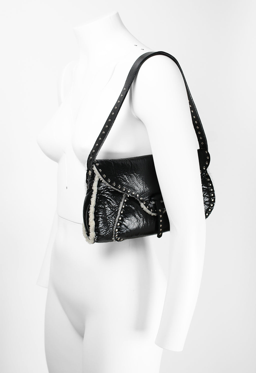 CELINE 2003 STUDDED SHEARLING SHOULDER BAG