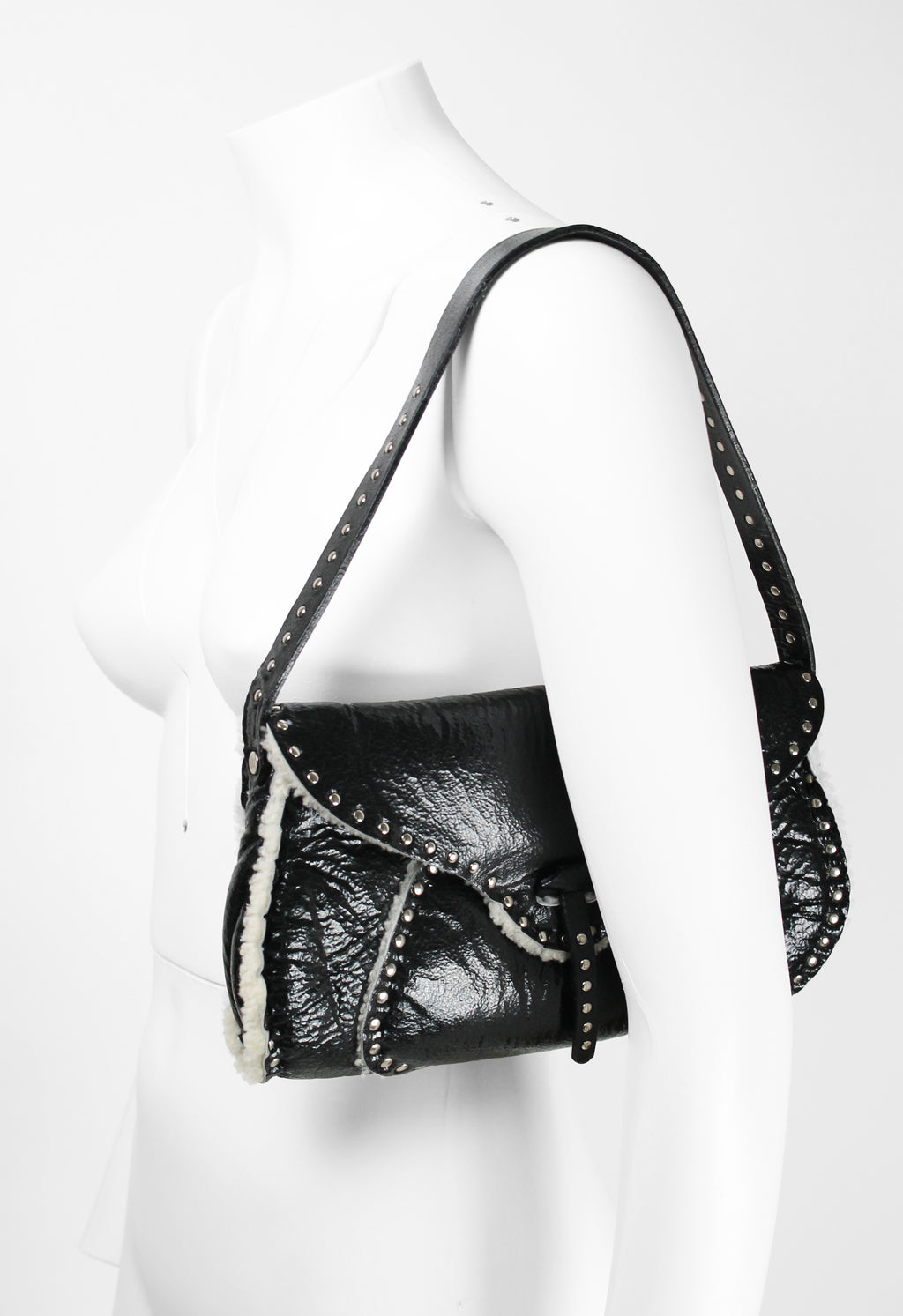 CELINE 2003 STUDDED SHEARLING SHOULDER BAG