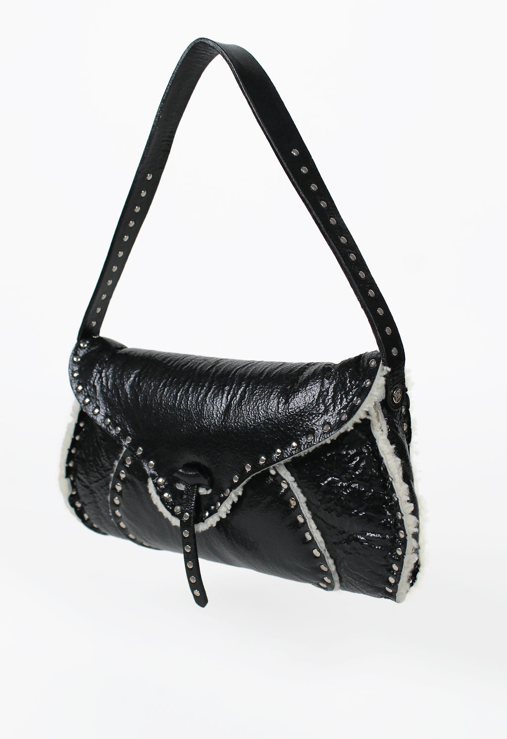 CELINE 2003 STUDDED SHEARLING SHOULDER BAG