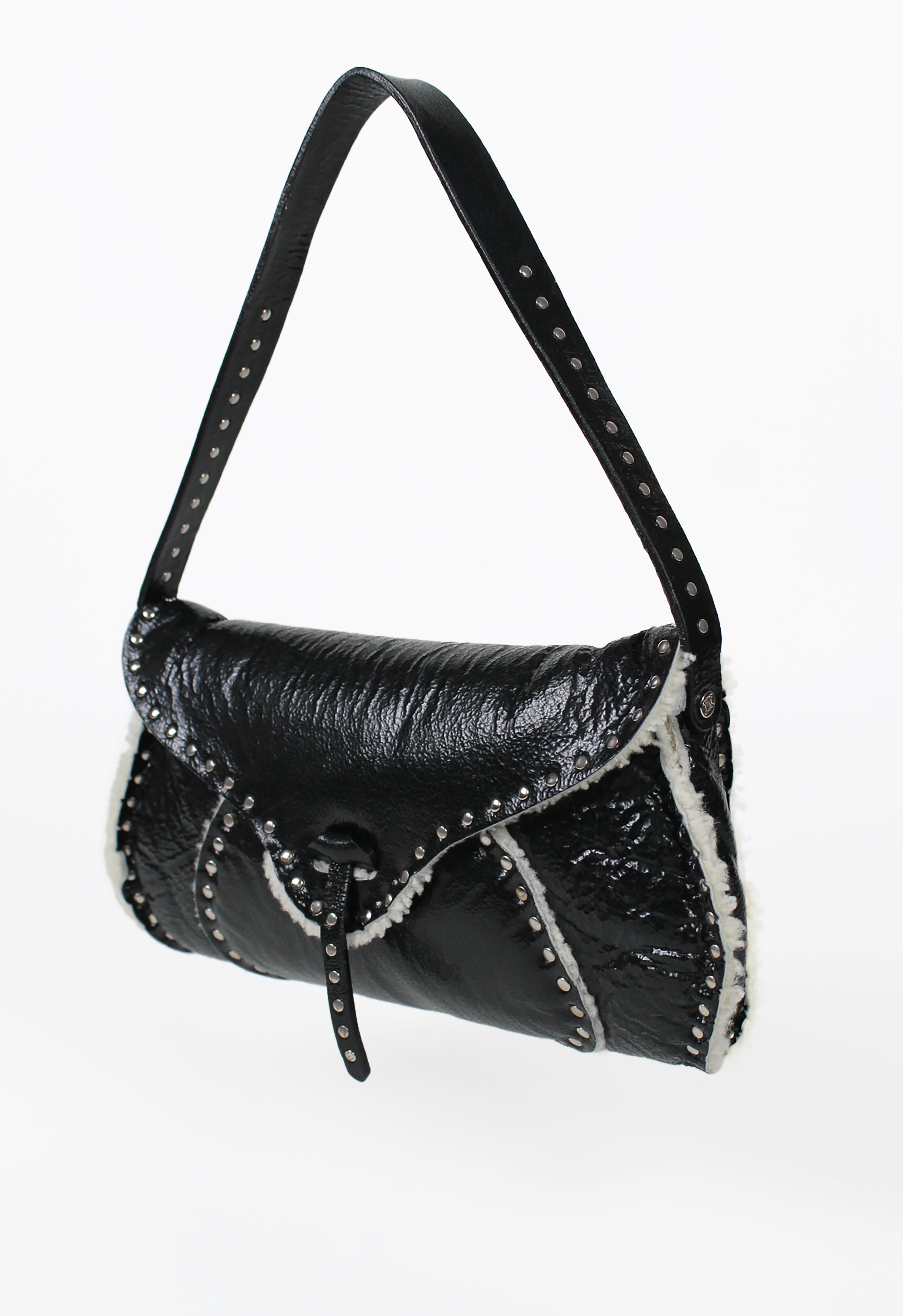 CELINE 2003 STUDDED SHEARLING SHOULDER BAG